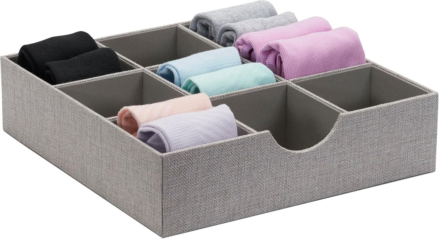 Grey 9-Compartment Fabric Drawer Organizer, 12" x 12" - Elegant Storage Solution