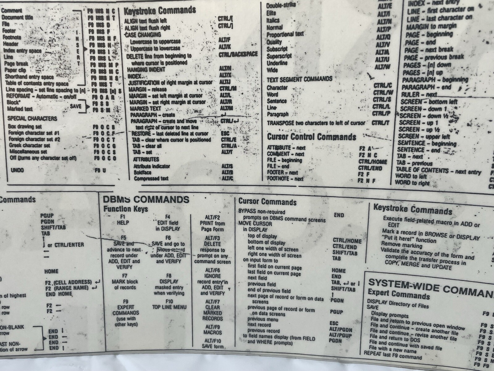 Word Processing Cheat Sheet Laminate Software Group Enable Command Vtg comp 1986