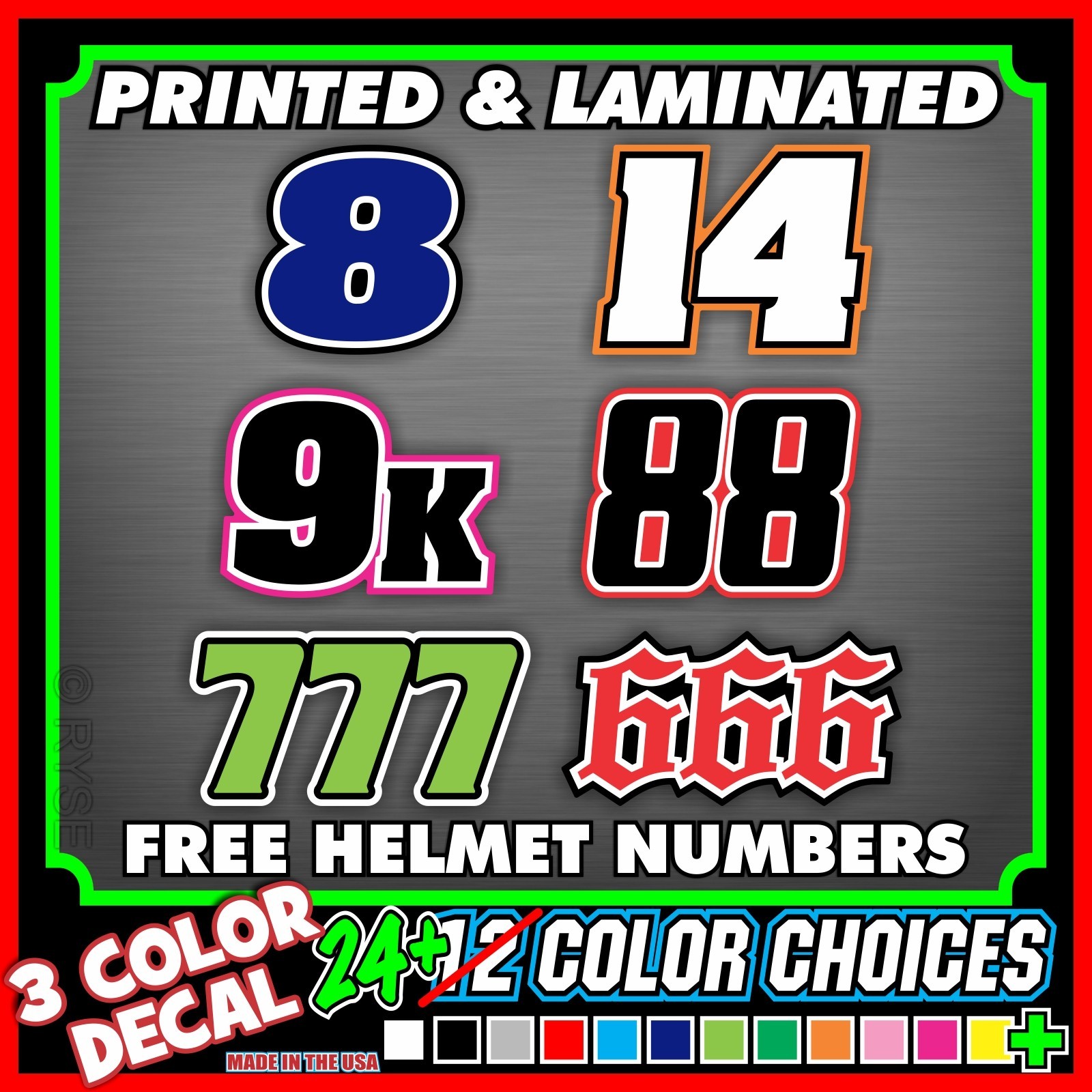 3 Custom Racing Number Plate Vinyl Decals SX MX ATV Go Kart Snowmobile Dirt Bike