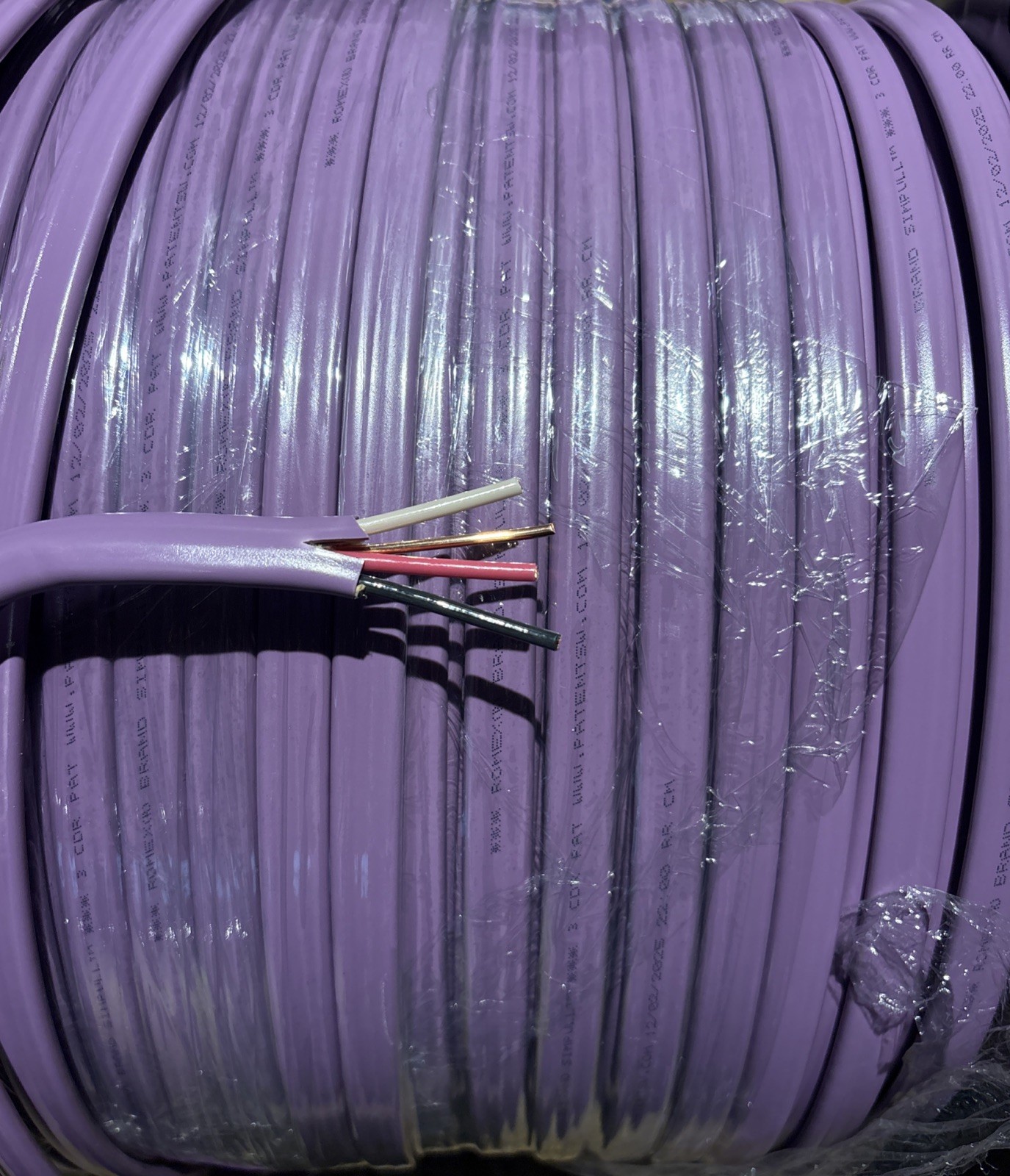 (50 Feet) 12/3 NMB w/ Ground Purple/Violet PVC Romex Southwire NM-B