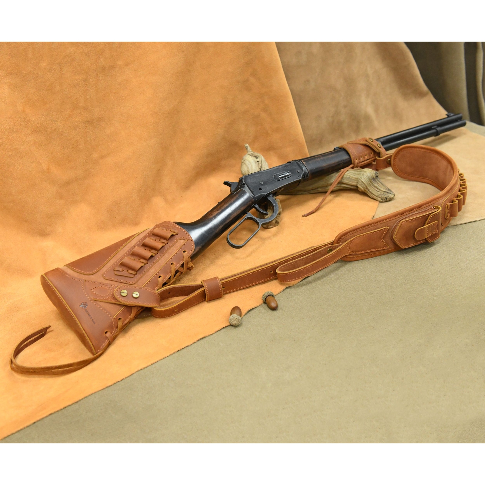 No Drill Leather Rifle Gun Buttstock Cheek Rest with Gun Sling .30/30 .308 .22LR
