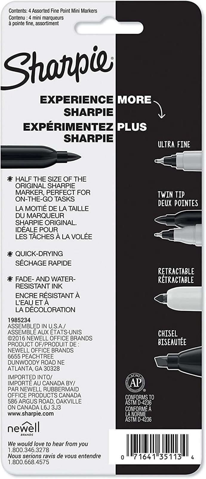 Mini Permanent Markers, Fine Point, Assorted Colors, 4 Count
