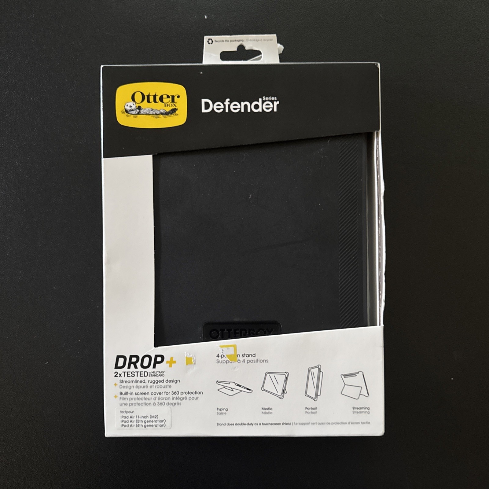 OtterBox Defender Case iPad Air 11” M2 / Air 5th / Air 4th DROP+ Stand Black NEW