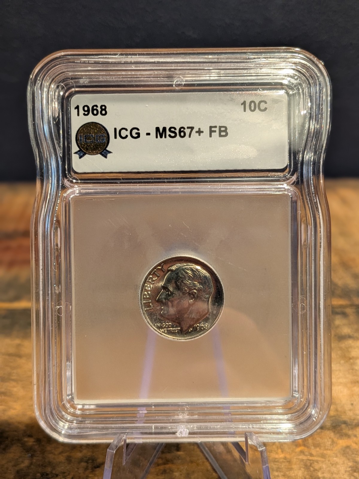 1968 Roosevelt Dime ICG MS67+ Full Bars Gold Medal Label High Grade Clad