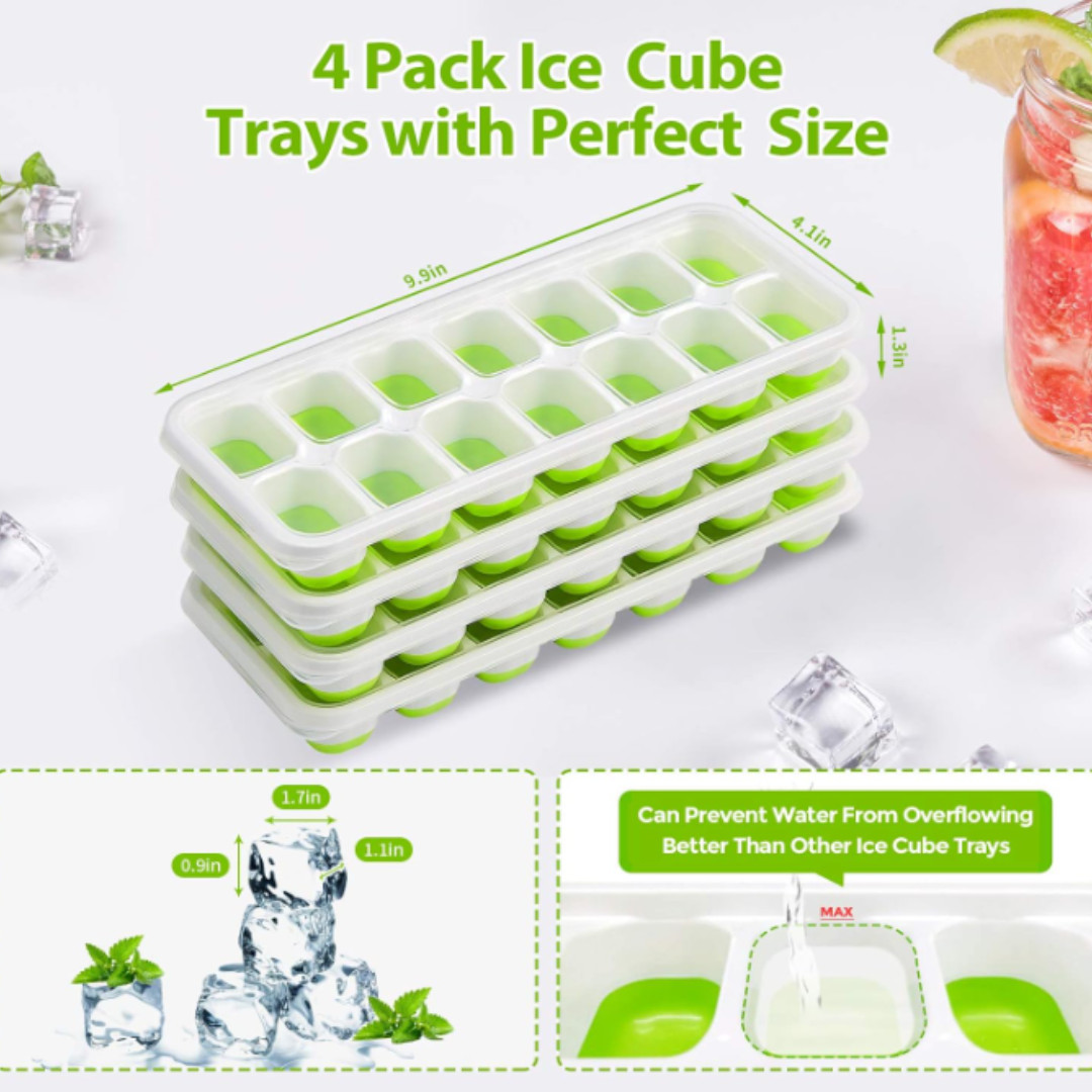 Ice Cube Trays with Lids 4 Pack Stackable Silicone Easy Release
