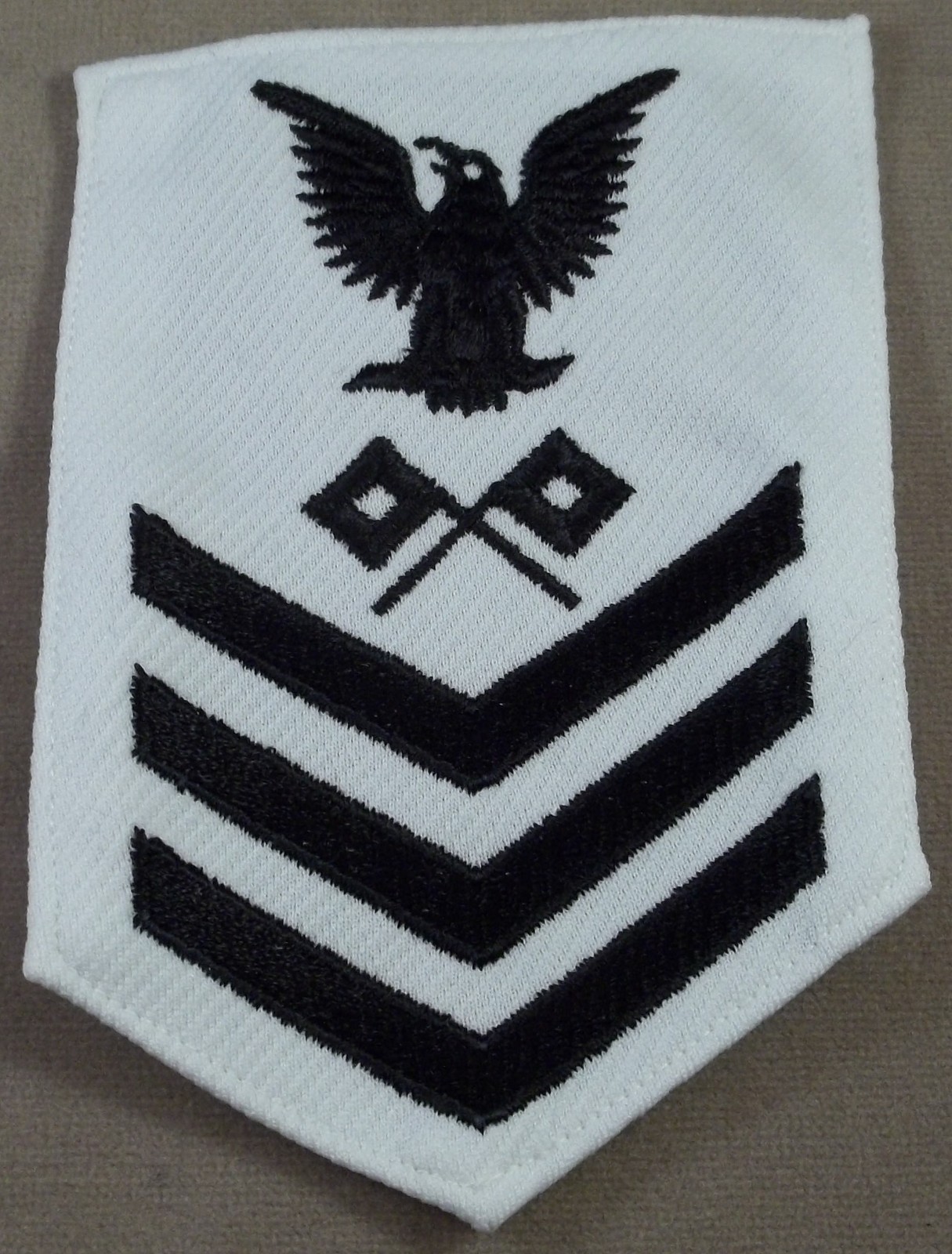 US Navy Petty Officer 1st Class Signalman White Polyester Sleeve Rate