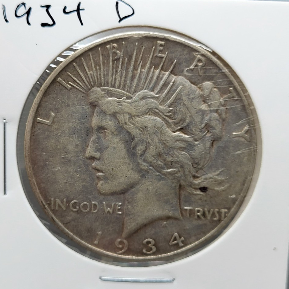 1934 D U.S. Peace 90% Silver Dollar