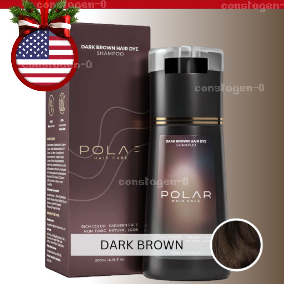 Polar-Hair Dye Shampoo Polar Hair Care, Hair Care Shampoo 200ml (Dark Brown)