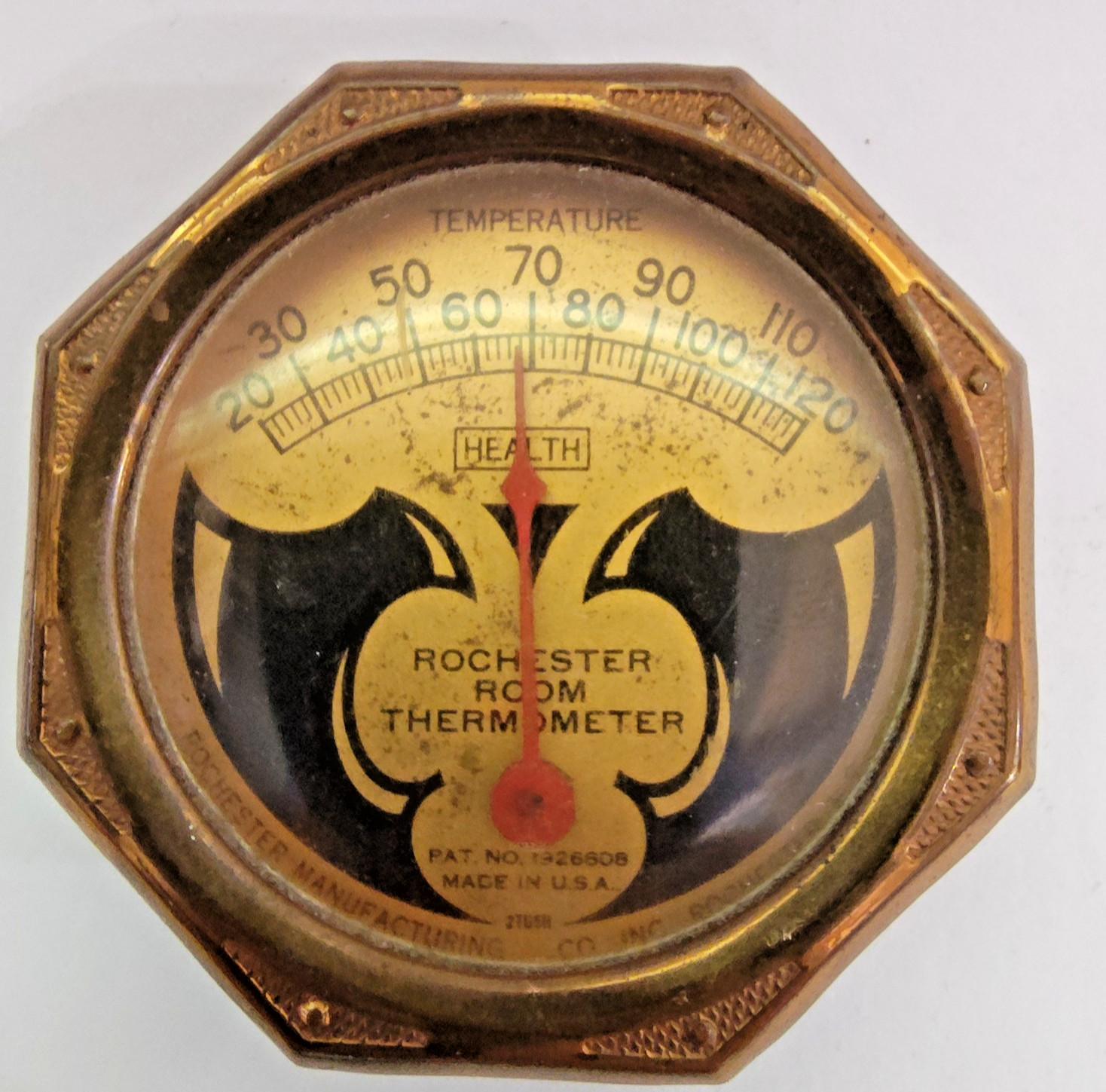 Vintage Rochester Room Thermometer Brass Desktop USA Antique 2"