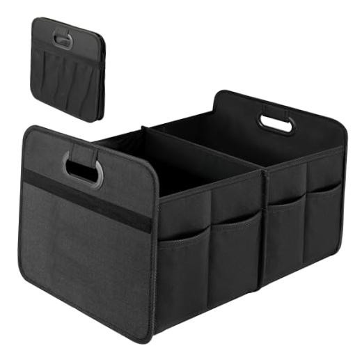 Car Trunk Organizerments Collapsible Trunk Storage, Anti-slip Black 2 Compart