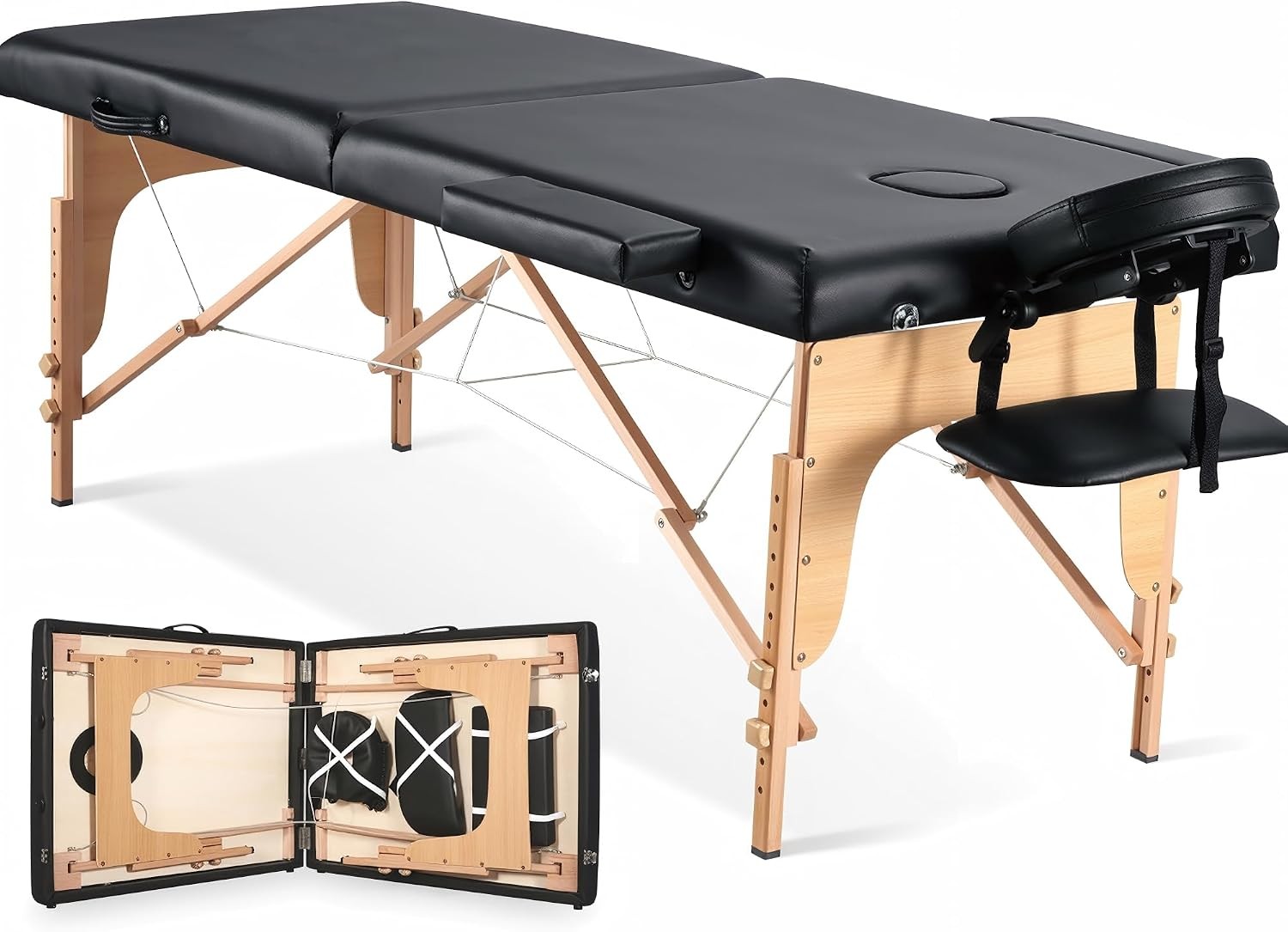 Portable Massage Table 24" Wide Lash Bed 2-Fold Wooden Massage Bed with