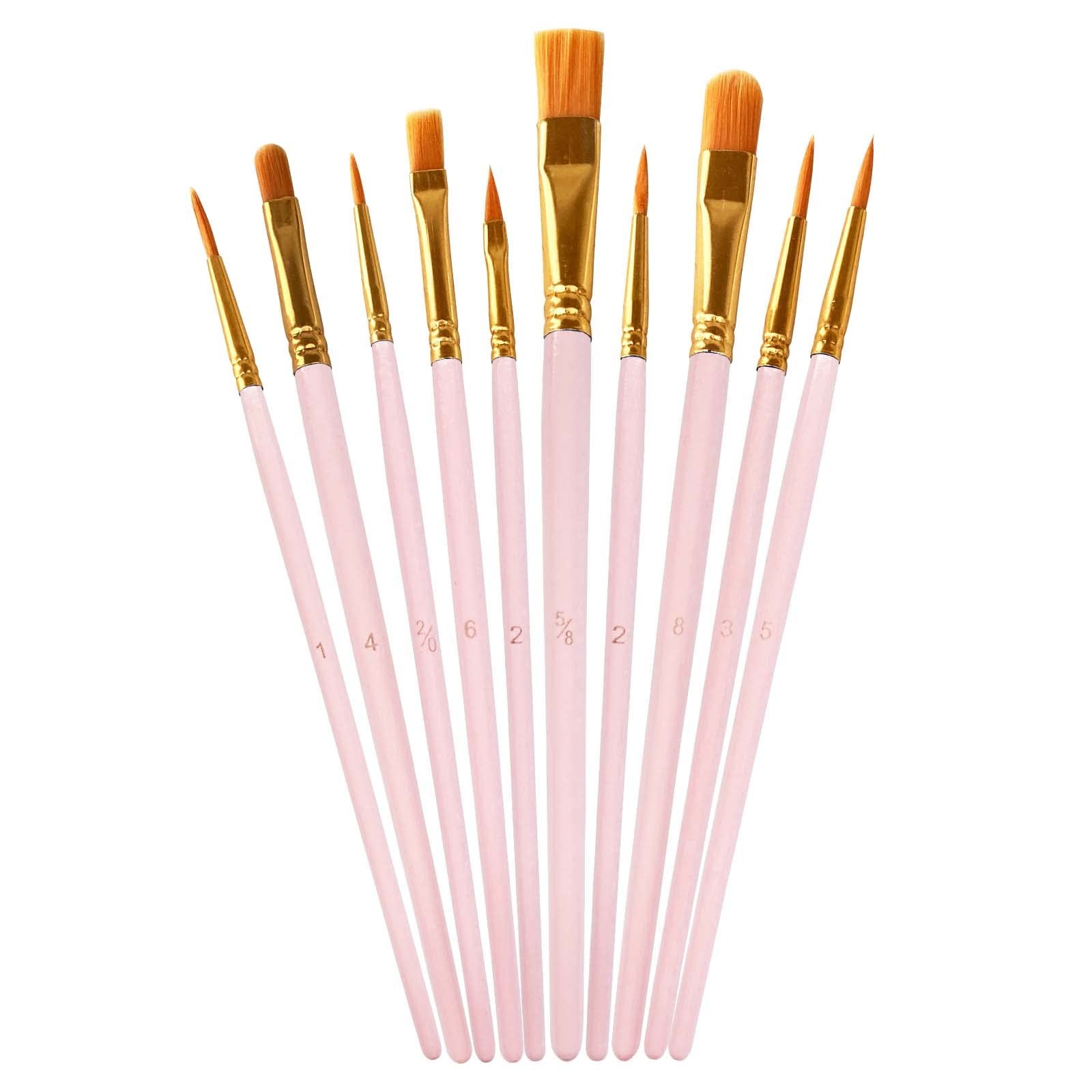 10 PCS Paint Brushes Set Nylon Hair Watercolor Oil Acrylic Painting Pink