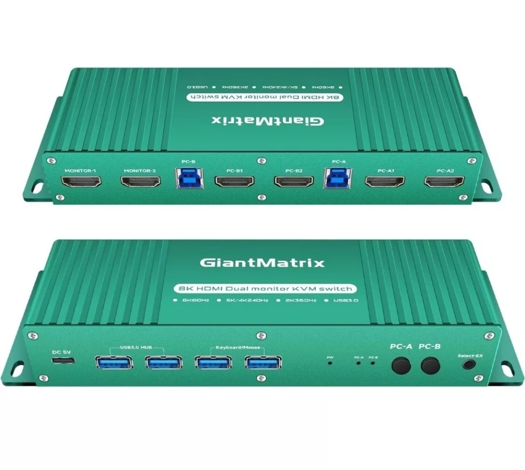 GiantMatrix kvm Switch 2 Monitors 2 Computers hdmi 144Hz kvm Switch Dual Monitor
