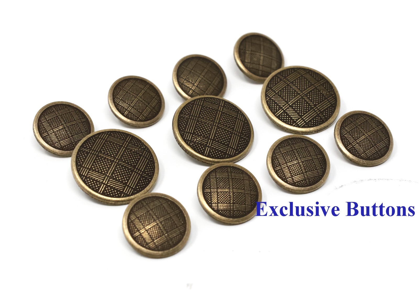 Brass Metal Blazer Buttons Set - Plaid