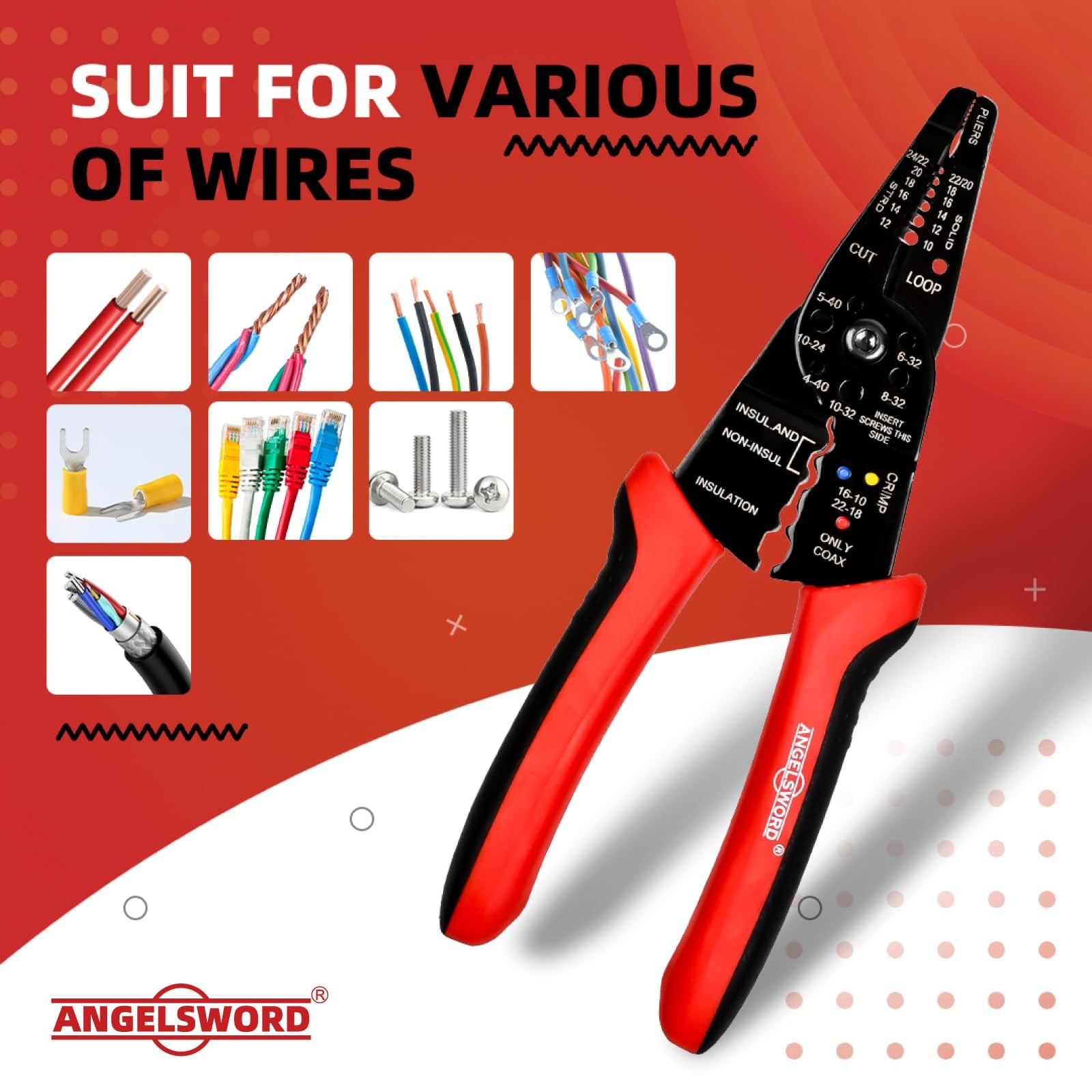 8 inch Wire Stripper, Cable Stripper, Crimping Pliers, Wire Cutter, Wire Crim...