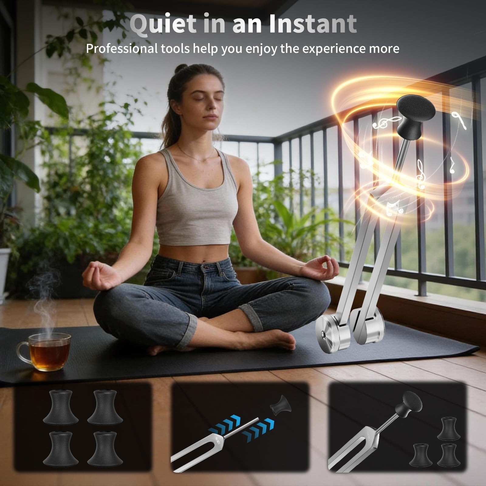 Tuning Forks for Healing Set - 128Hz, 136.1Hz, 256Hz, 384Hz, Weighted & Unwei...