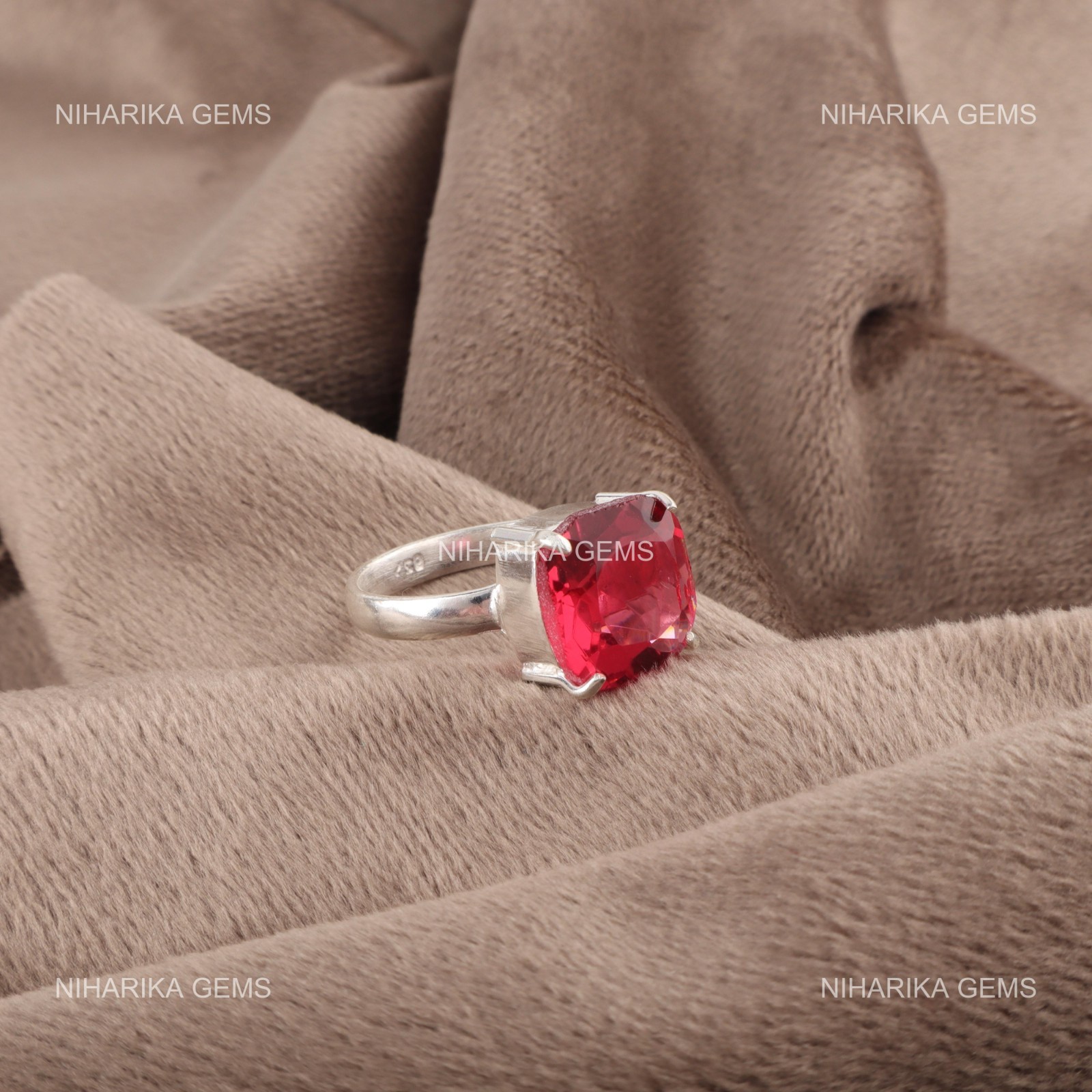 Cushion Natural Pink Tourmaline 925 Sterling Silver Mother Solitaire Trendy Ring