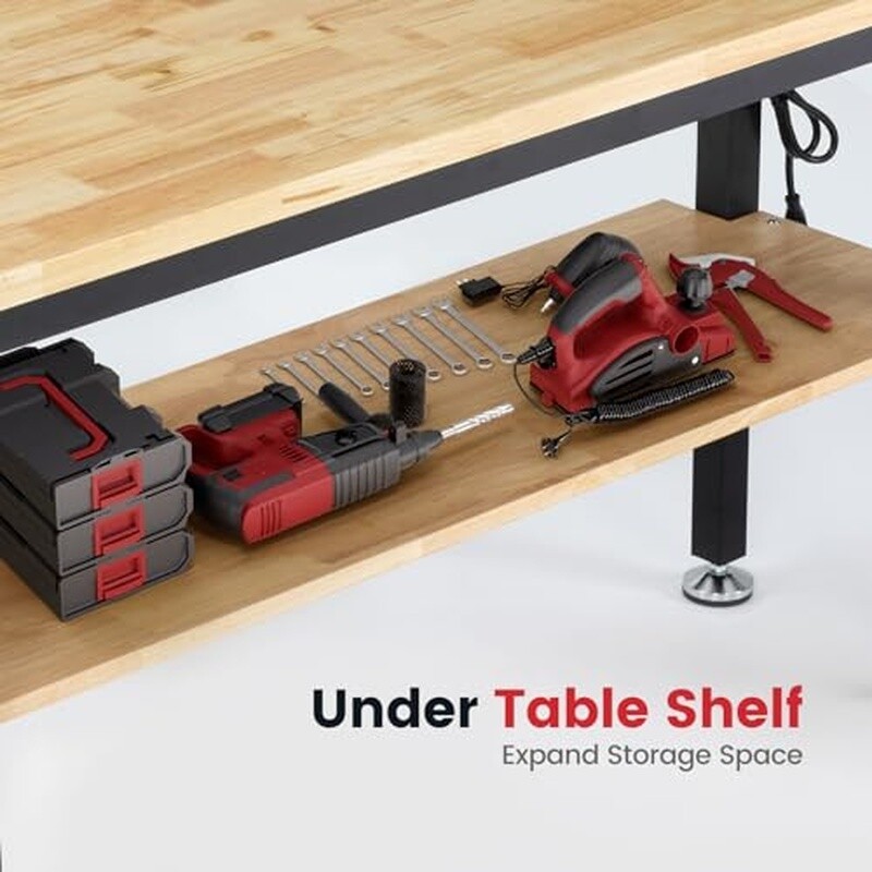Adjustable Height Work Table 60 In Garage Workbench W/ Storage Power Outlets New