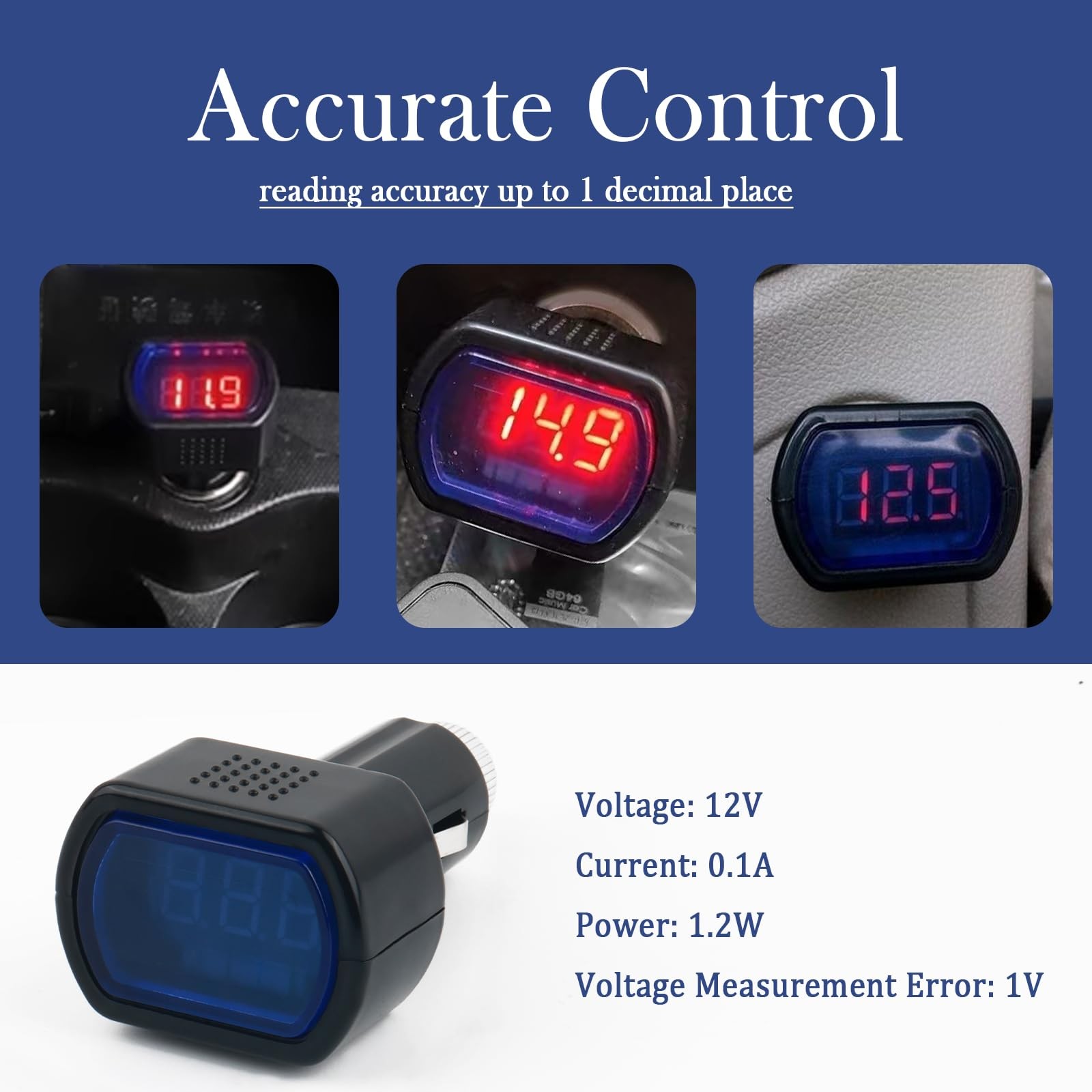 2PCS Car LED Cigarette Lighter Voltage Meter with Digital