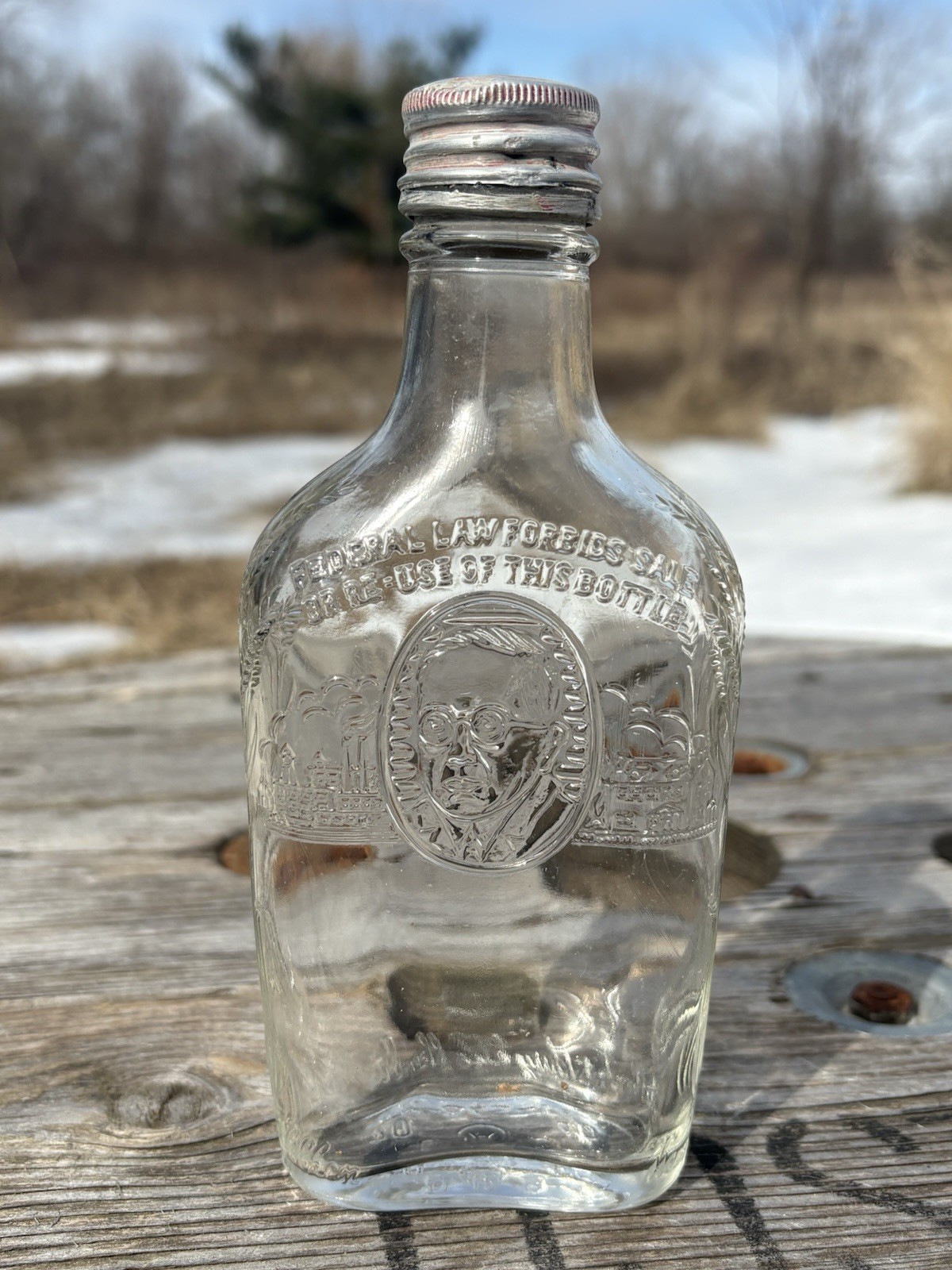 VTG 1940 Harry Wilken Half Pint Liquor Bottle W/cap. Embossed