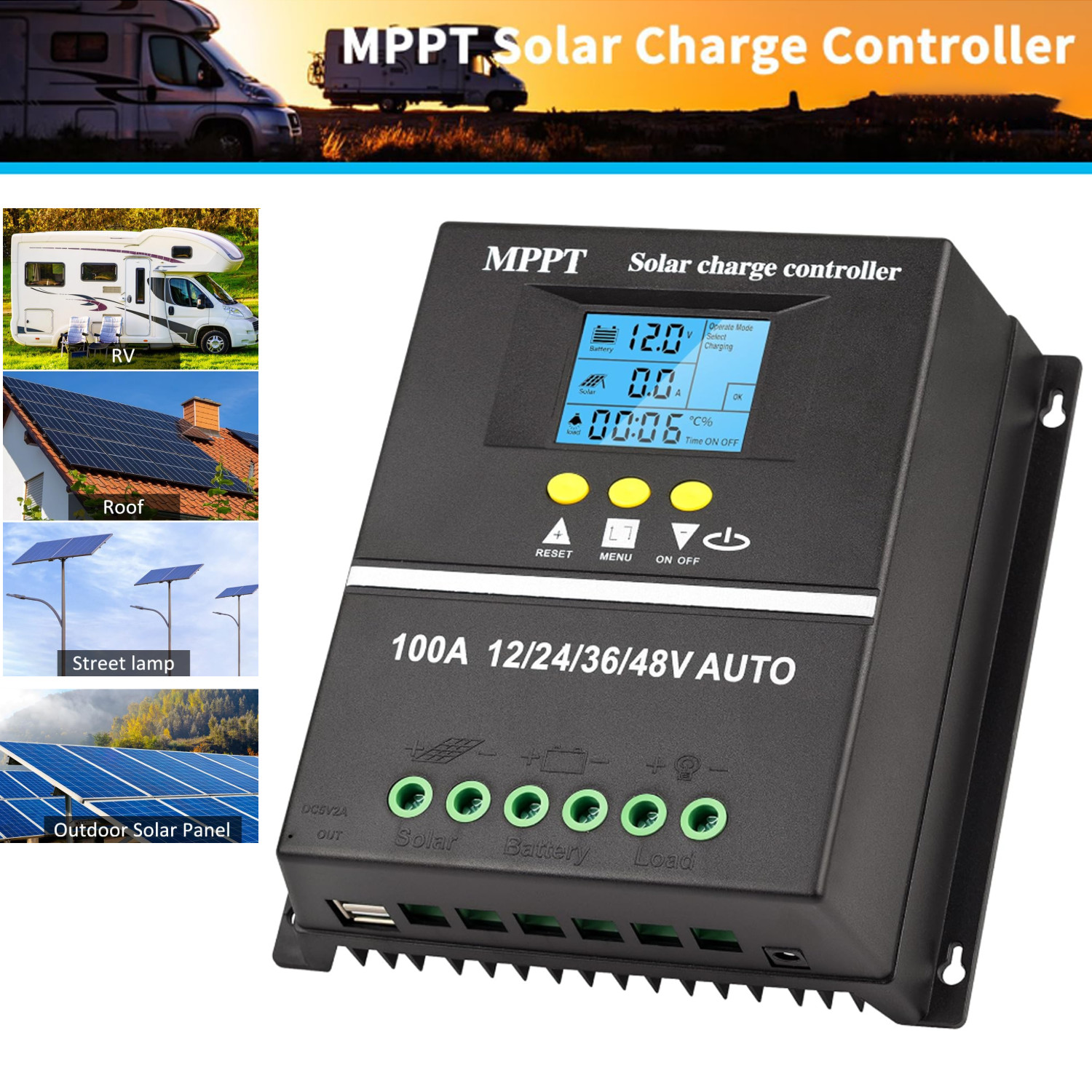 4000W 100A MPPT Solar Charge Controller 12V 24V 36V 48V Battery PV Regulator