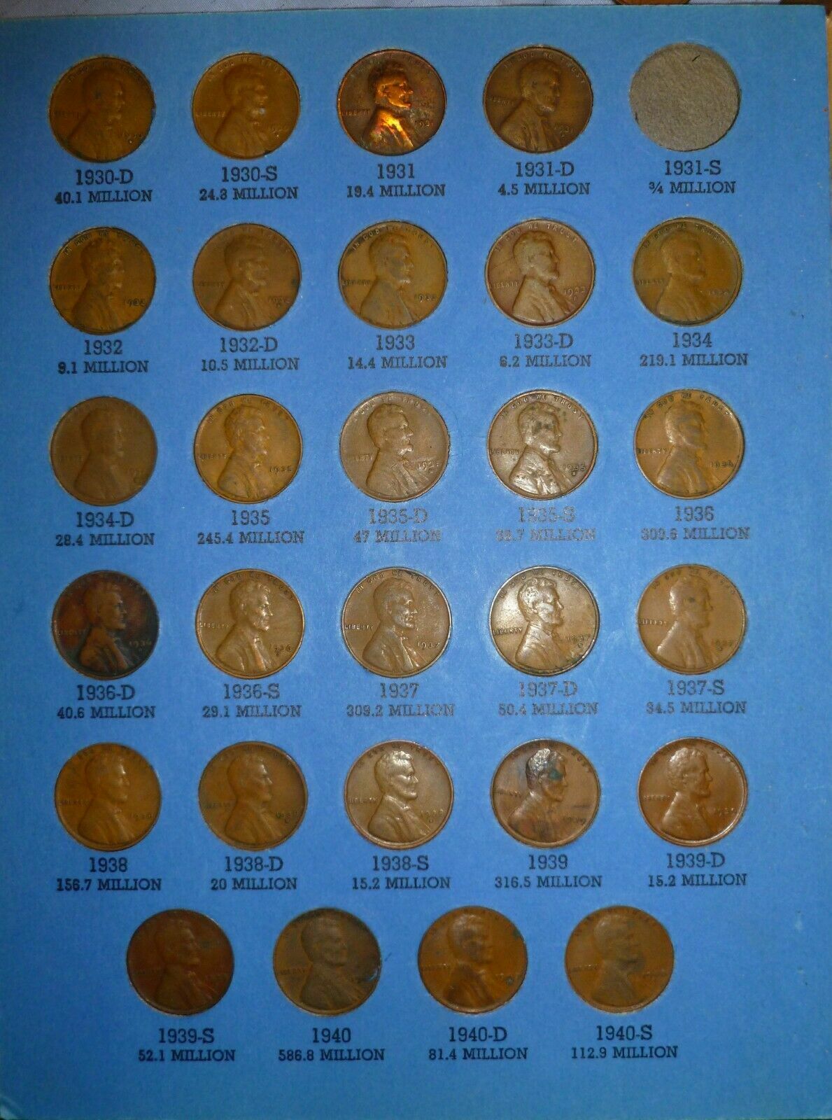 Page3 Whitman No 1 1909-1940 Lincoln Cent Collection 28 Coins UsedFolder#F07