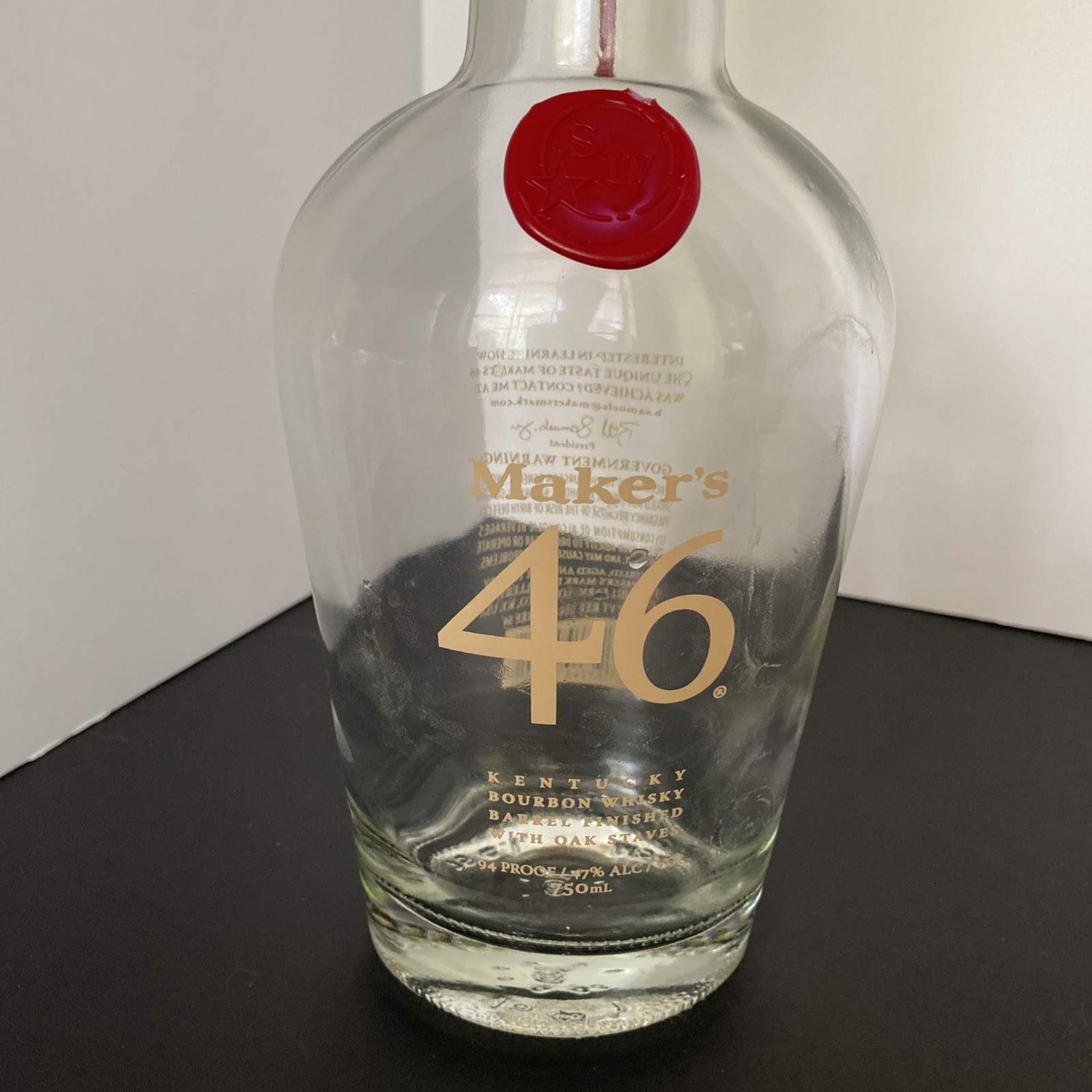 Maker’s Mark 46 Kentucky Bourbon Whisky 750 mL Glass Bottle, Empty, Ships Free
