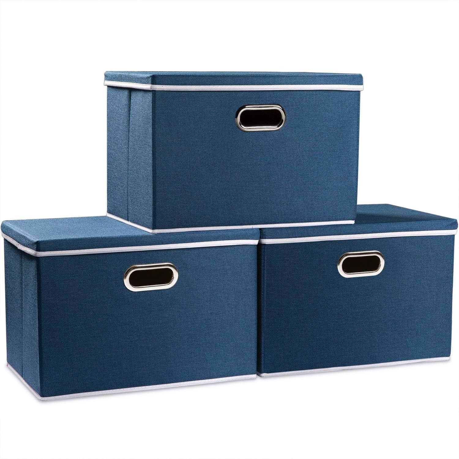 Large Foldable Storage Bins W/ Lids [3-Pack] linenFabric Decorative Storage