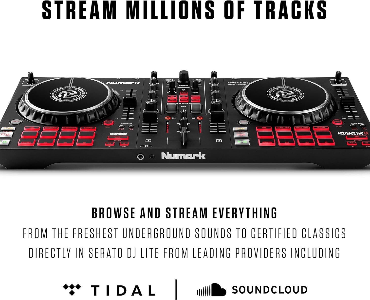 Numark Mixtrack Pro FX – 2 Deck DJ Controller For Serato DJ with DJ Mixer,