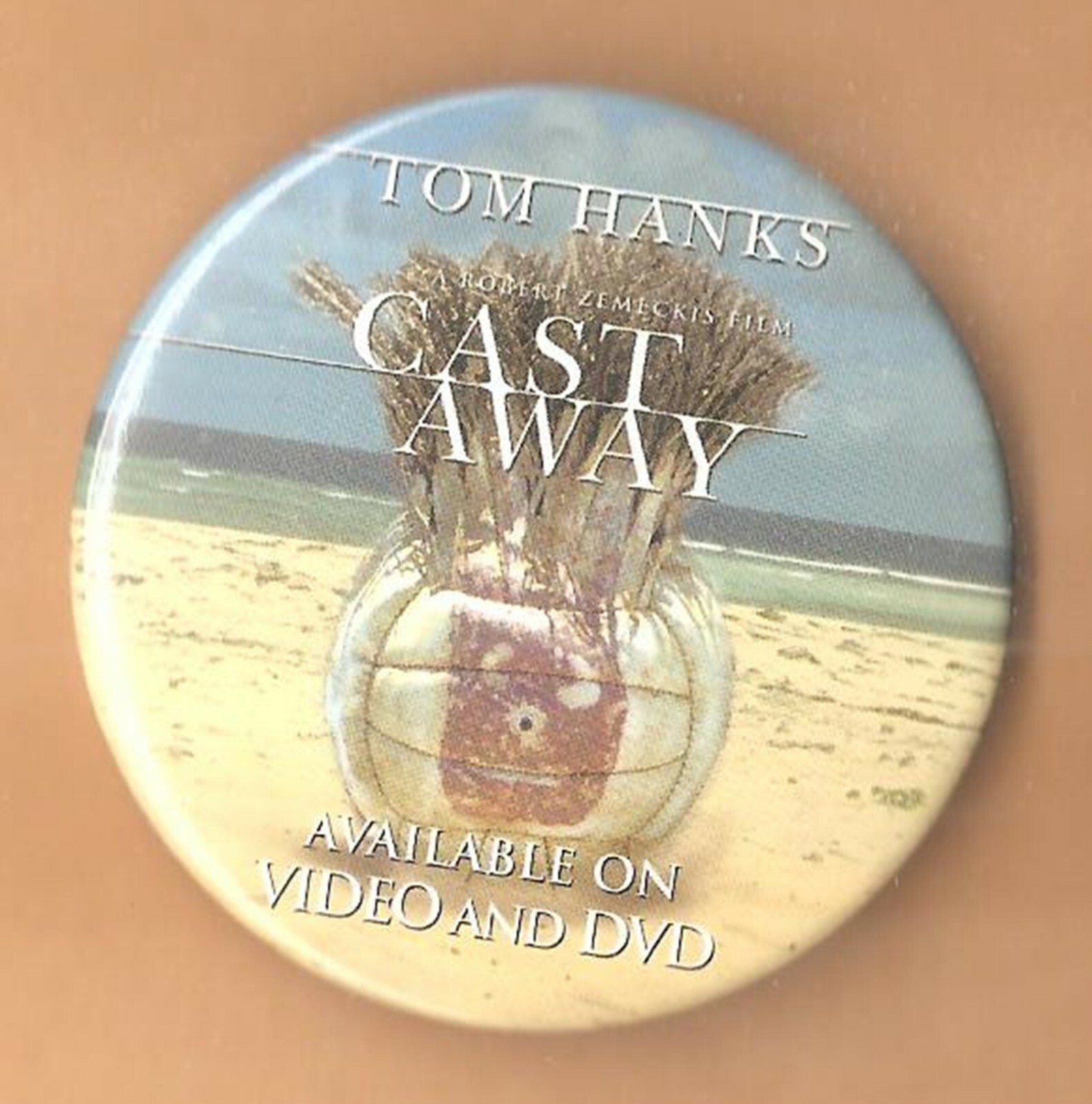 CASTAWAY-TOM HANKS- WILSON -2000 PROMOTIONAL BUTTON ~Excellent Condition