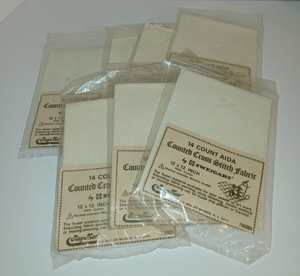 Lot of 7 VTG Zweigart Aida Cloth Cotton 14 Count Cross Stitch Fabric 12" x 12"