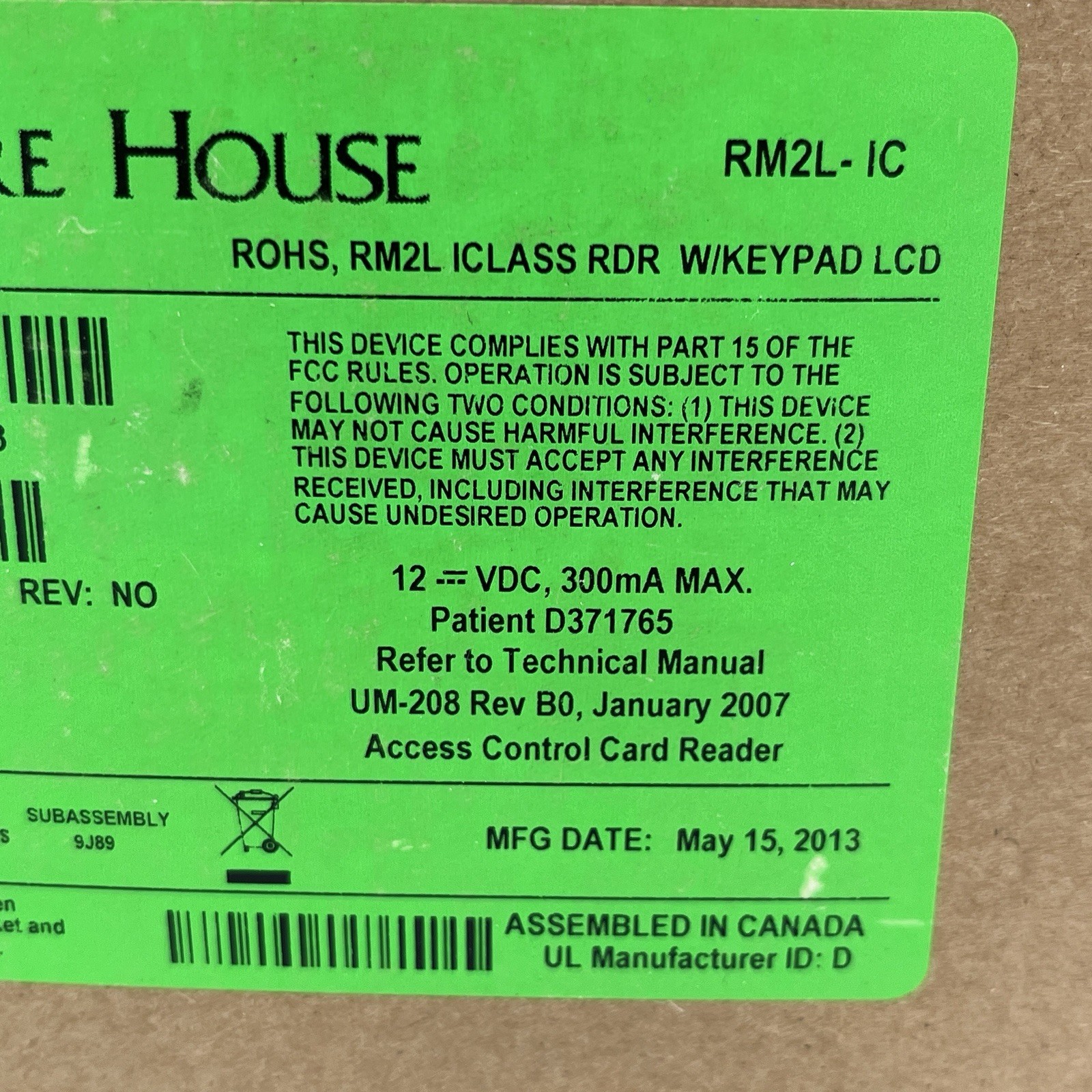 BRAND NEW!! Software House iClass Card Reader with Keypad LCD - RM2L-IC