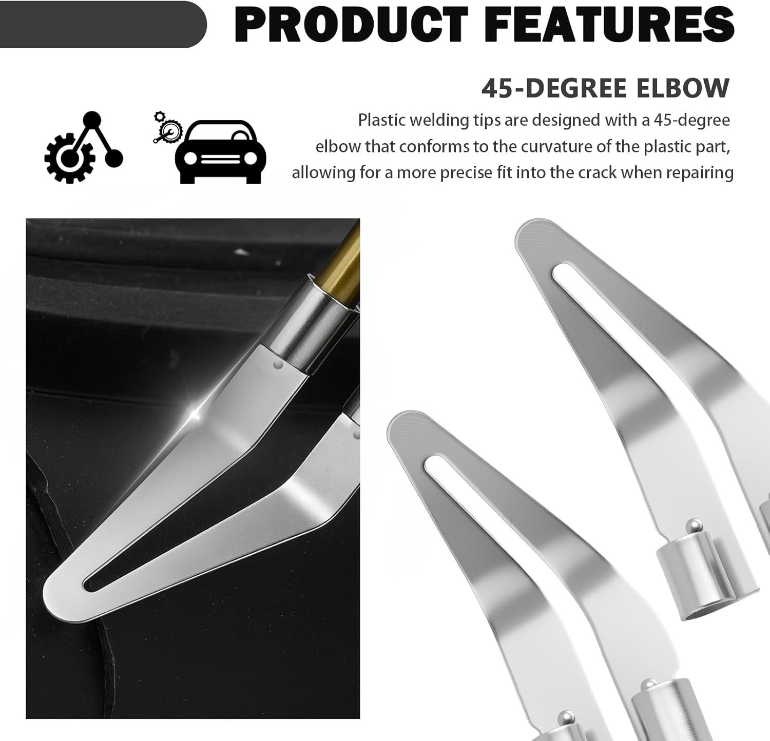 4PCS Plastic Welder Tips 45° Elbow Stainless Steel Bumper Repair Kit Tool