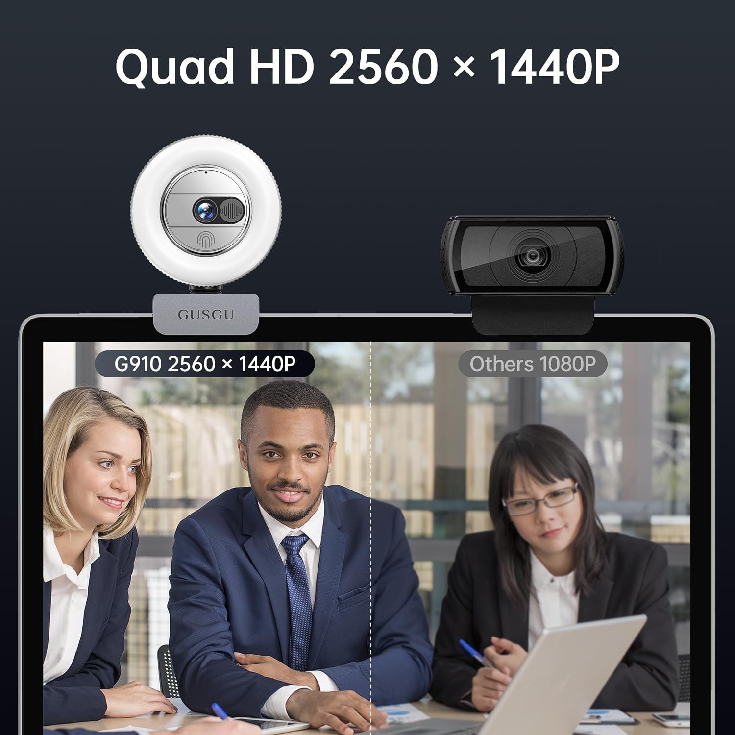 SILVER - GUSGU G910 2K WEBCAM WITH MICROPHONE VIDEO STREAMING CAMERA