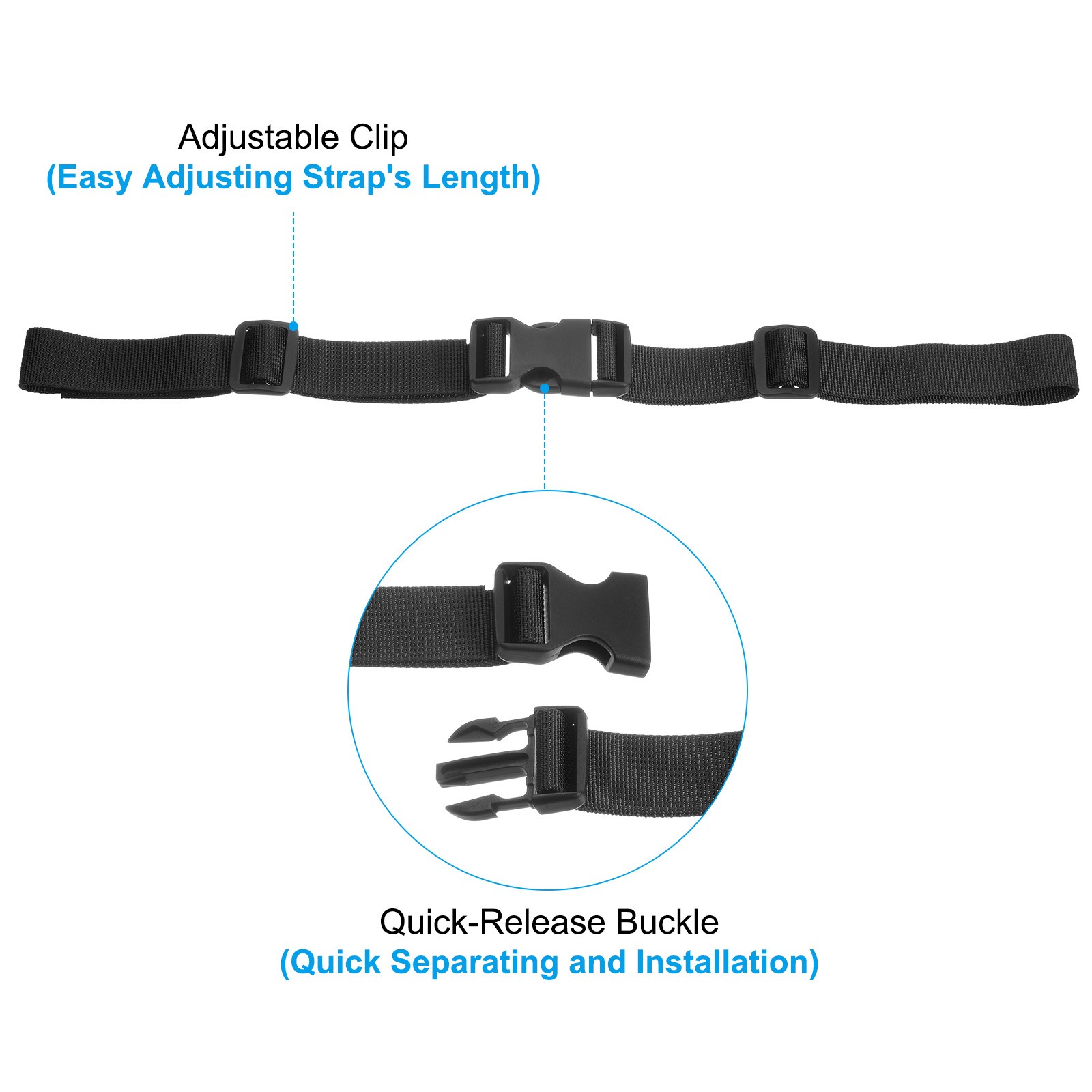 Backpack Belt Straps Waist with Quick-Release Buckle Black