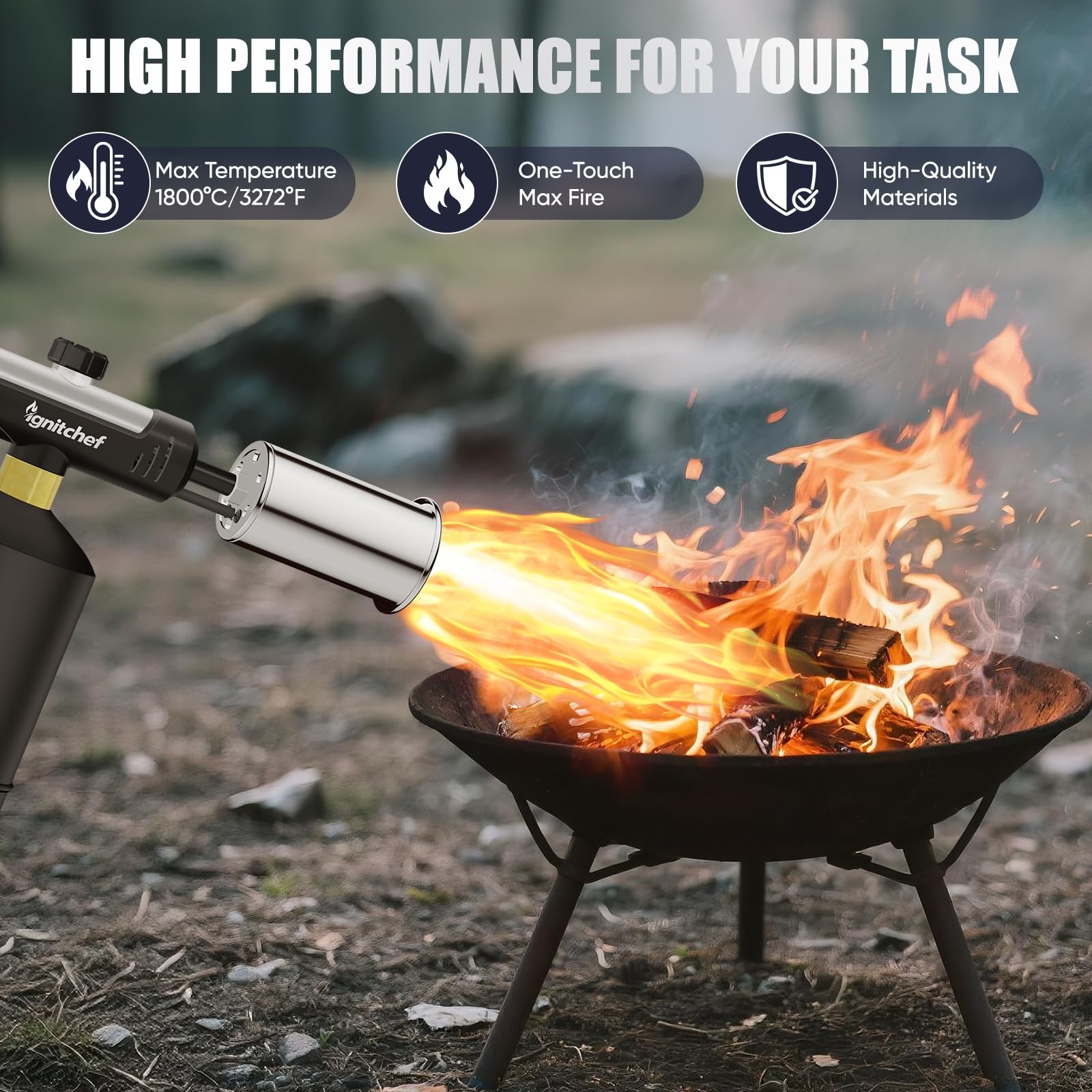 Propane Torch Gun, Adjustable Flame & Safety Lock, BBQ/Camping