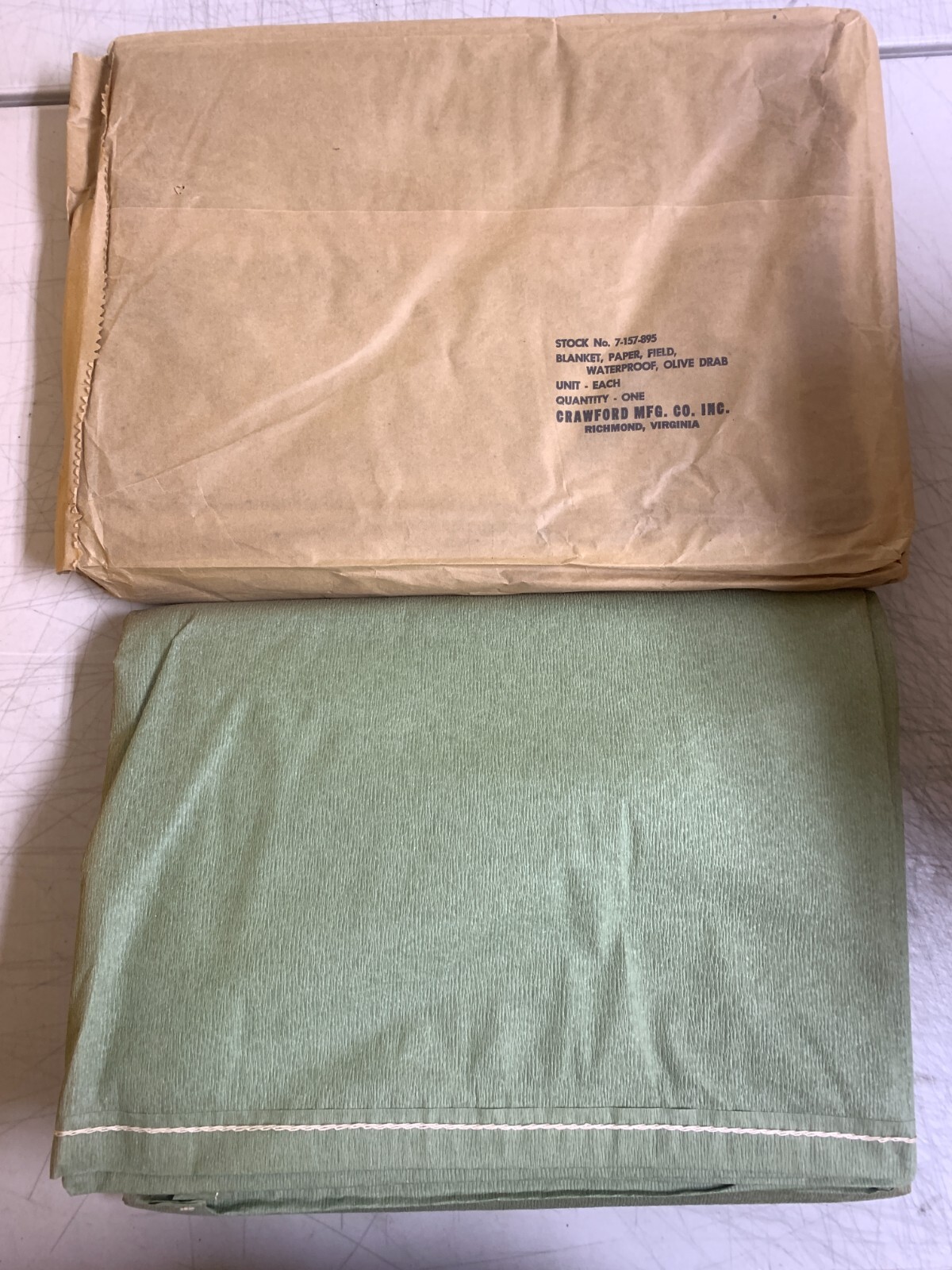 Vtg 92" x 70" Military Civil Defense Waterproof Olive Drab Paper Field Blanket