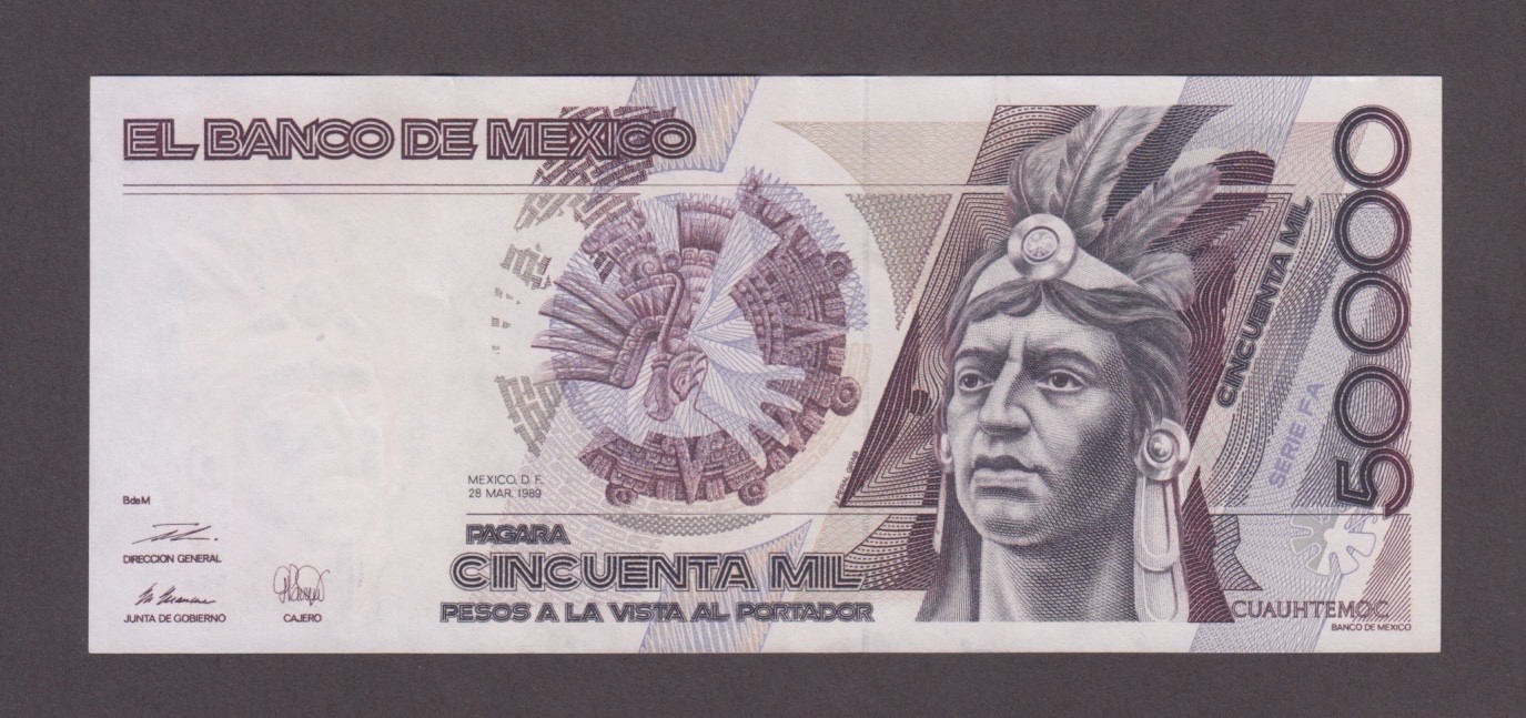 MEXICO P.93b-0072  50,000 PESOS 28.3.1985 SERIE FA  CRISP  E-F  2601