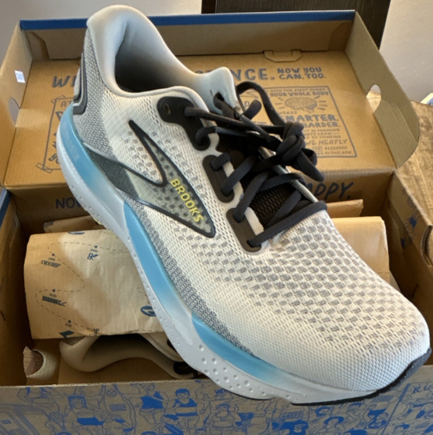 Brooks Glycerin 21 Men's Running Shoes White Blue Yellow Breathable US 11.5