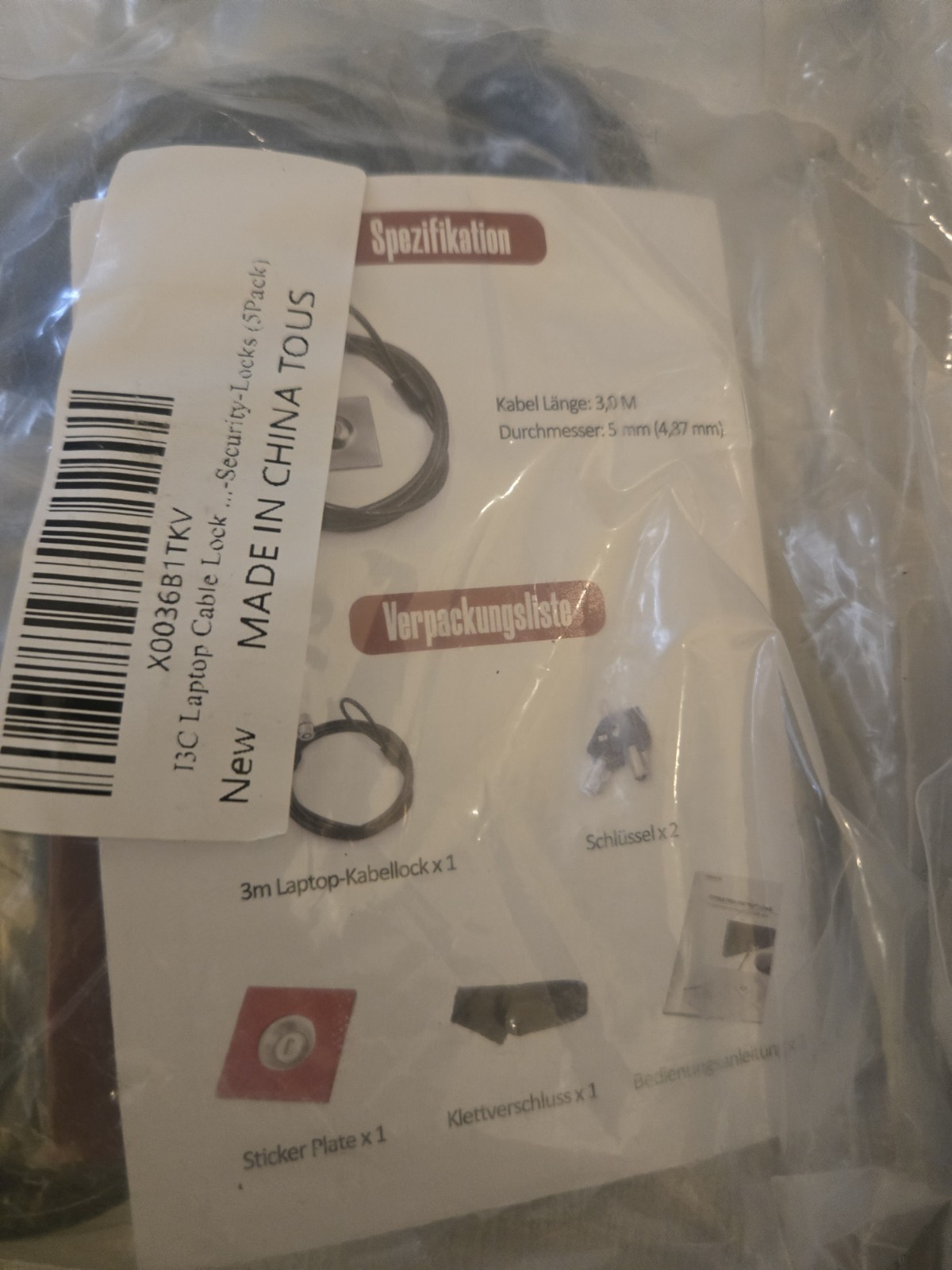 New In Packaging, 13c Laptop Cables, Each Bag Has 5 Cables, Selling 3 Bags
