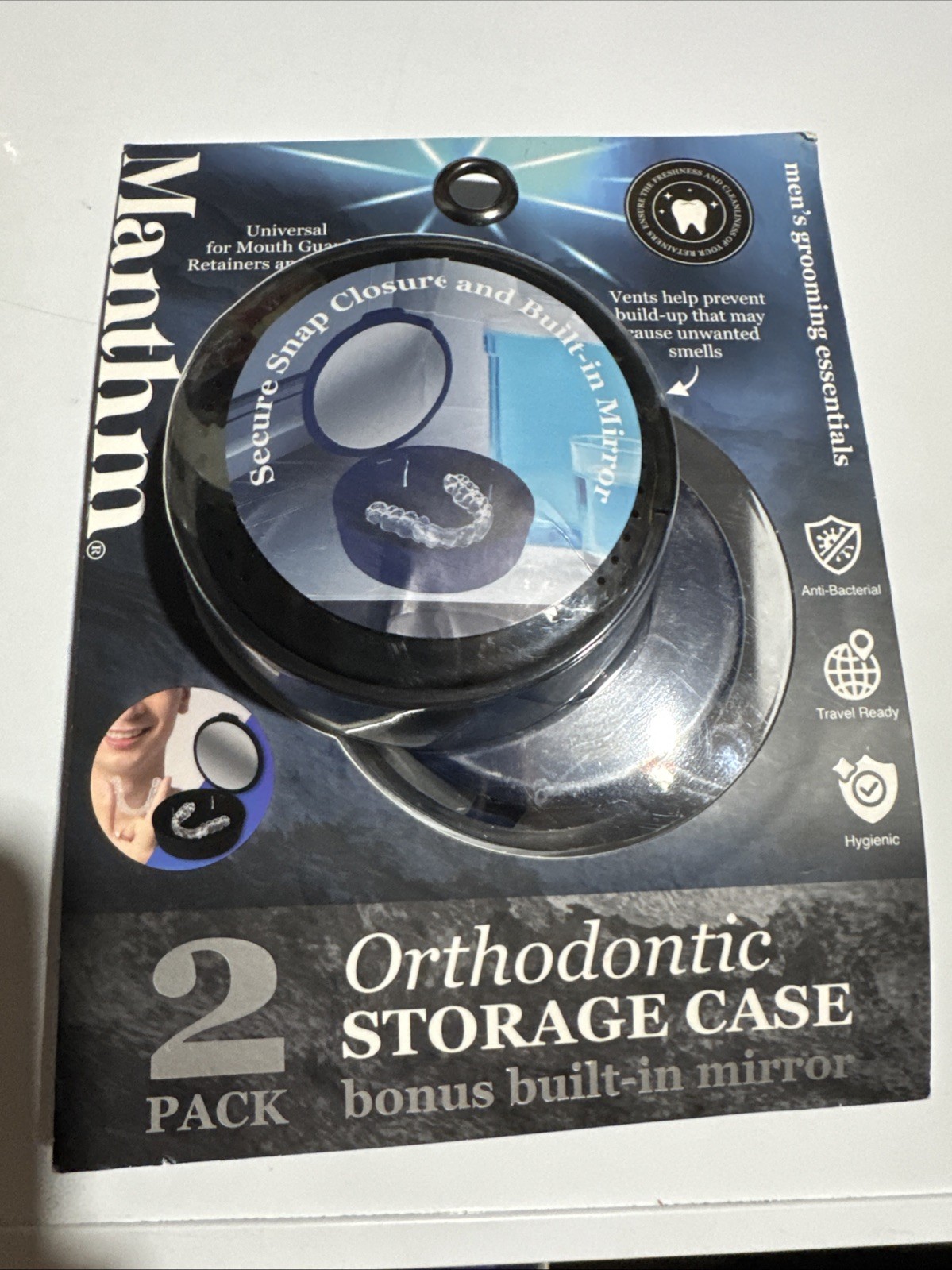 Manthm Orthodontic Storage Case 2 Pack Built In Mirror Retainer Travel Ready