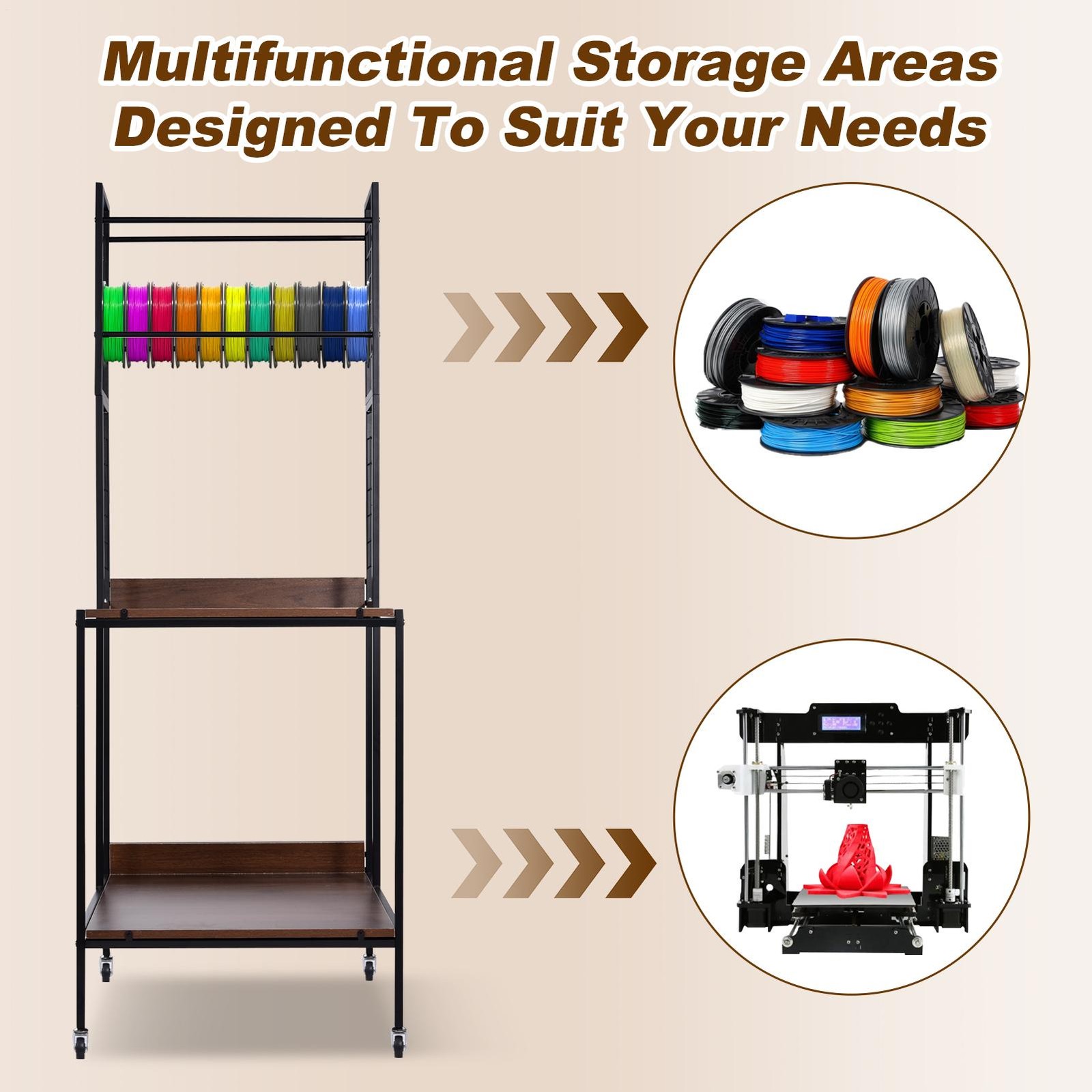 3D Printer Filament Storage Rack 4-Tier 3D Printer Stand with Storage