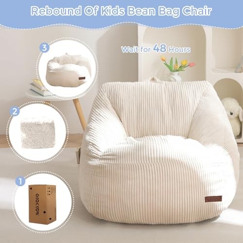 Kids Bean Bag Chair, Bean Bag Couch with Handle, Comfy Toddler Standard Beige