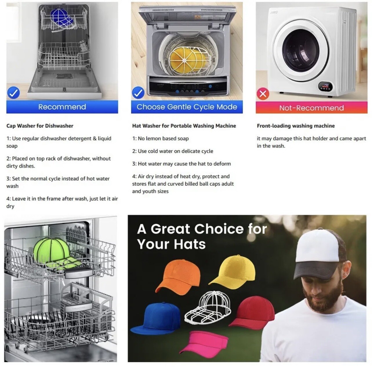 Hat Washer Baseball Cap Cleaner Protector Machine Washing Cage Cap Holder Frame