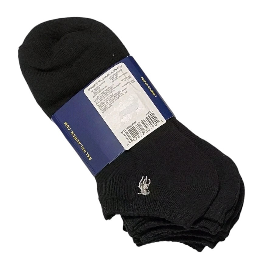 Polo Ralph Lauren Classic Sport 6-Pair Men's Low Cut Socks Black with Gray Pony