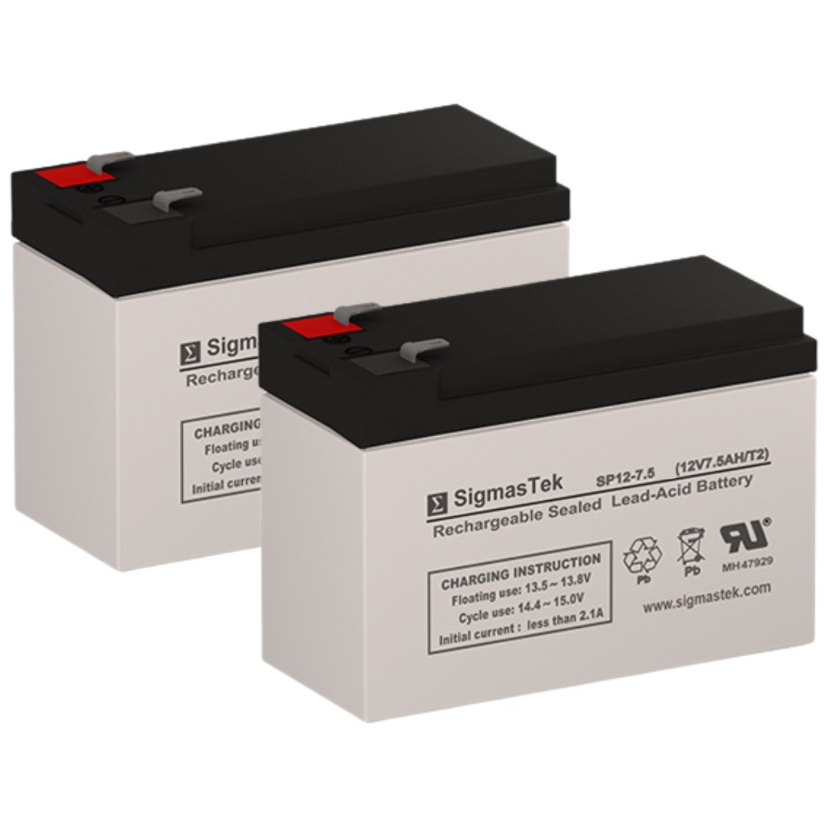 SigmasTek SP12-7.5 (T2) SLA AGM Battery Replacement Set of 2 for APC BX1300G