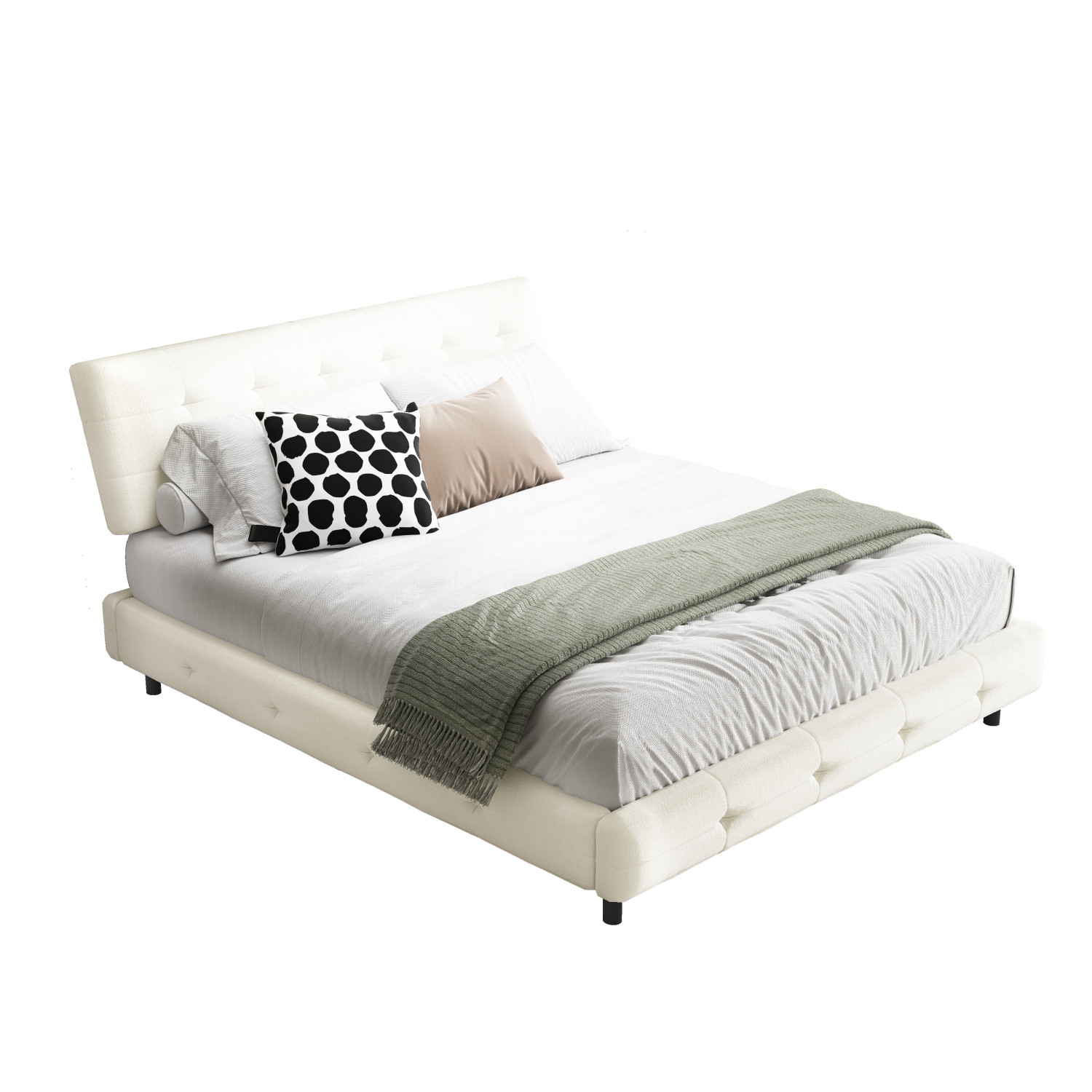 Queen/King Size Modern Upholstered Platform Bed Frame w/ Headboard & Metal Leg