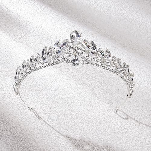 Baroque Wedding Crown with Leaf & Rhinestone for Bride, Pageant, Renaissance