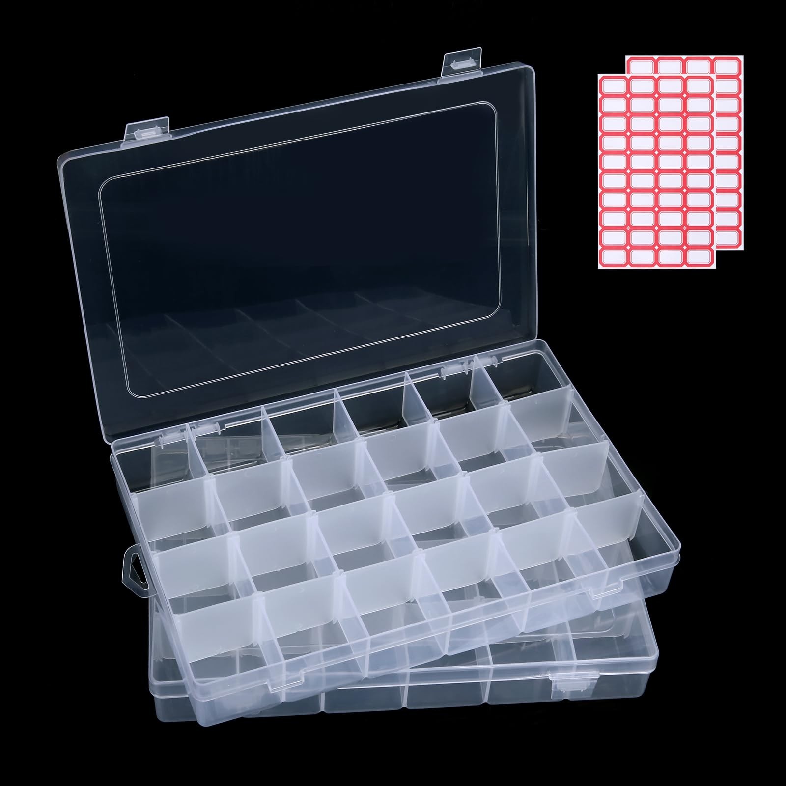 2pack 24 Grid Clear Plastic Bead Organizer Box with Adjustable Dividers, Bead...