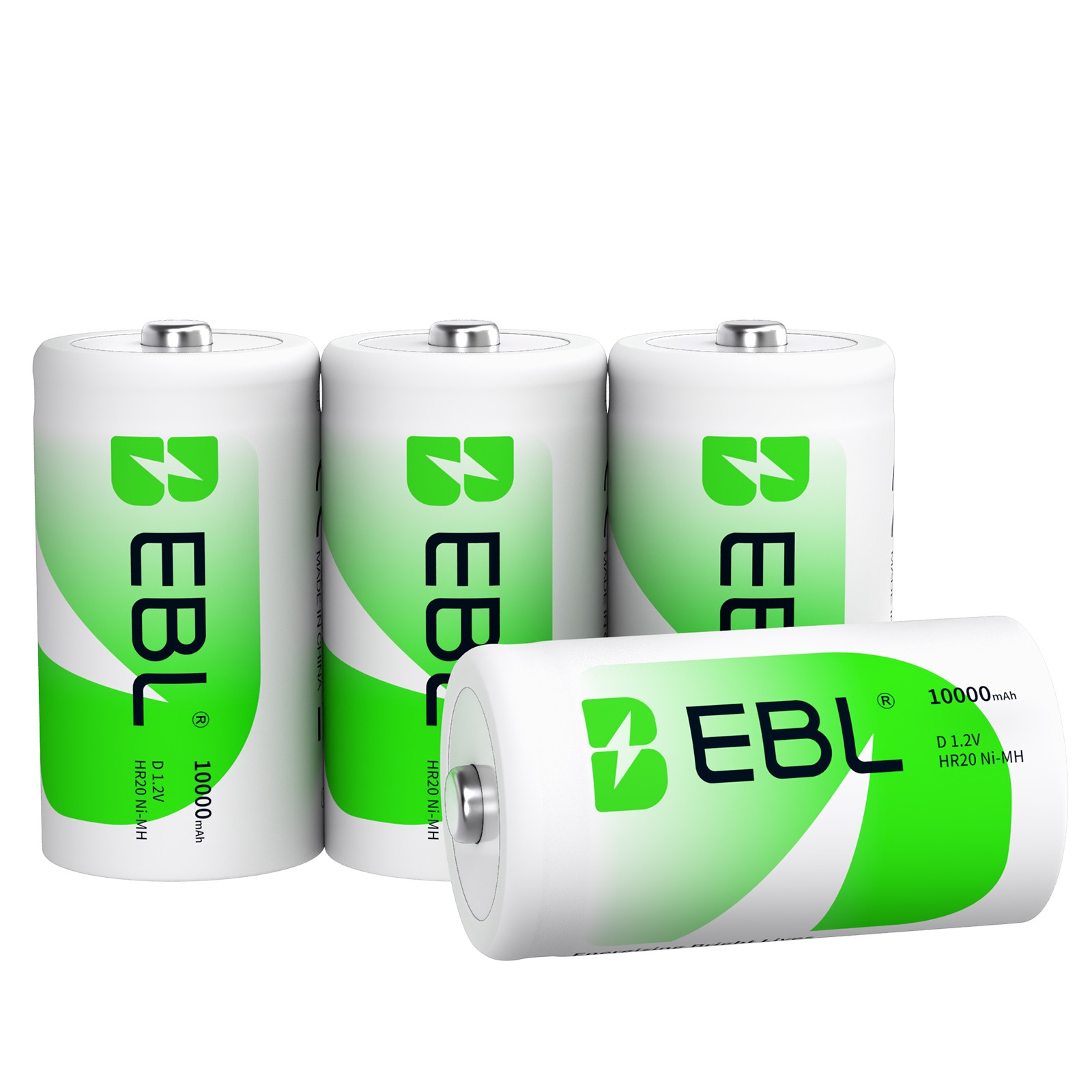 EBL D Size Rechargeable Batteries D Cell 10000mah NiMH Battery 4-Pack